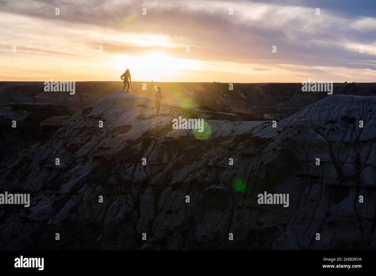 Corsa lungo la topografia del deserto in Alberta Foto Stock