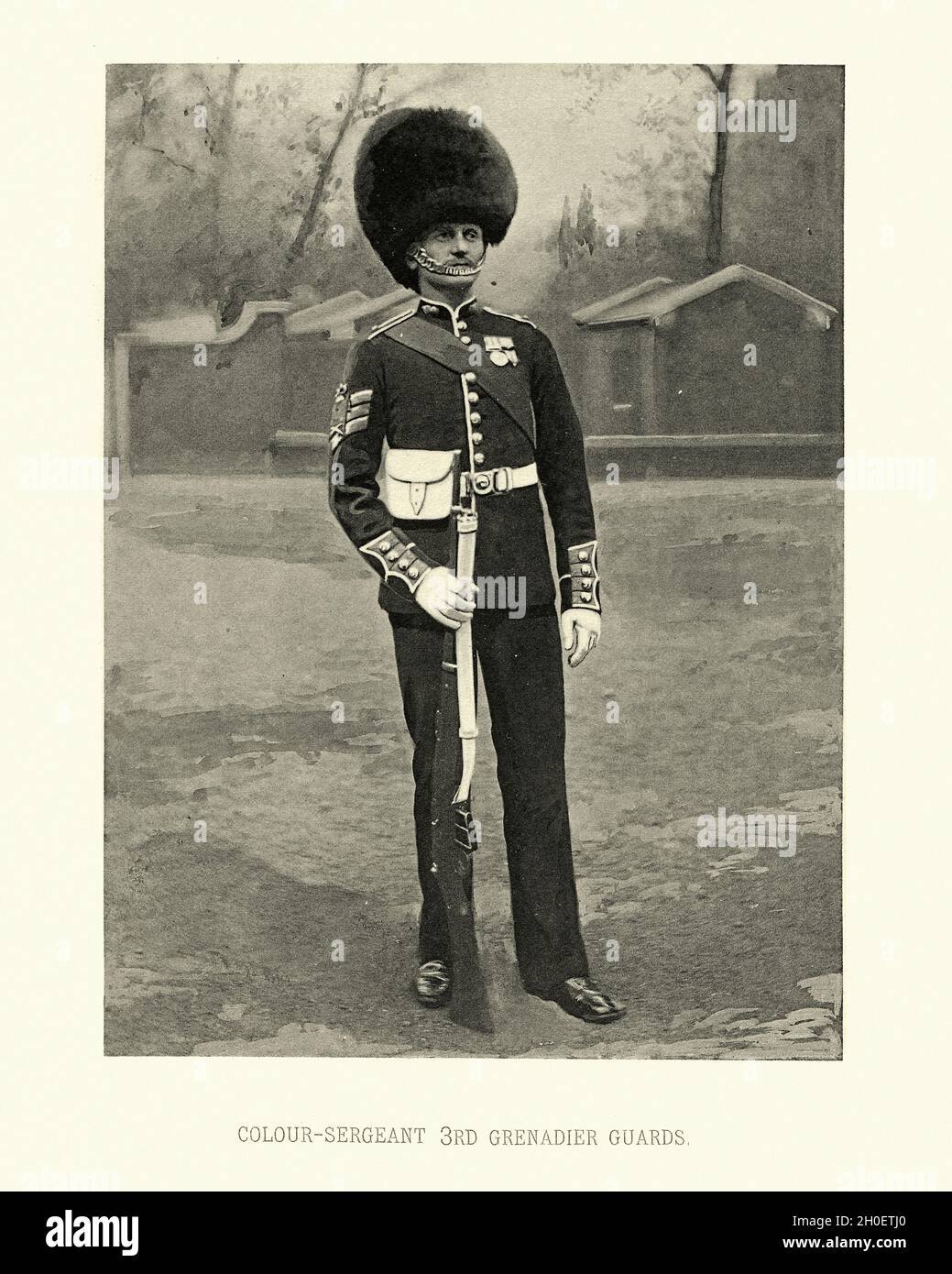 Vintage photogrtaph of British Army Soldier, Color sergeant 3 ° Grenadier Guards, Military Uniform, vittoriano 19 ° secolo Foto Stock