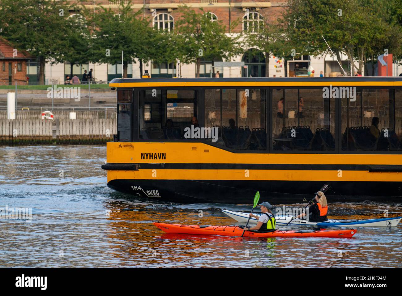 Autobus del porto, linea del porto di Copenaghen, trasporti pubblici, Kayaks, Sydhavnen, Copenaghen, Danimarca, Foto Stock