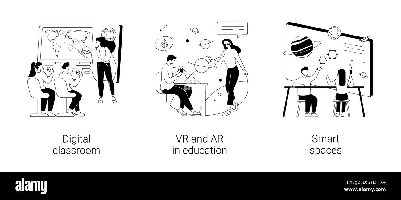 Illustrazioni vettoriali astratte di apprendimento interattivo. Illustrazione Vettoriale