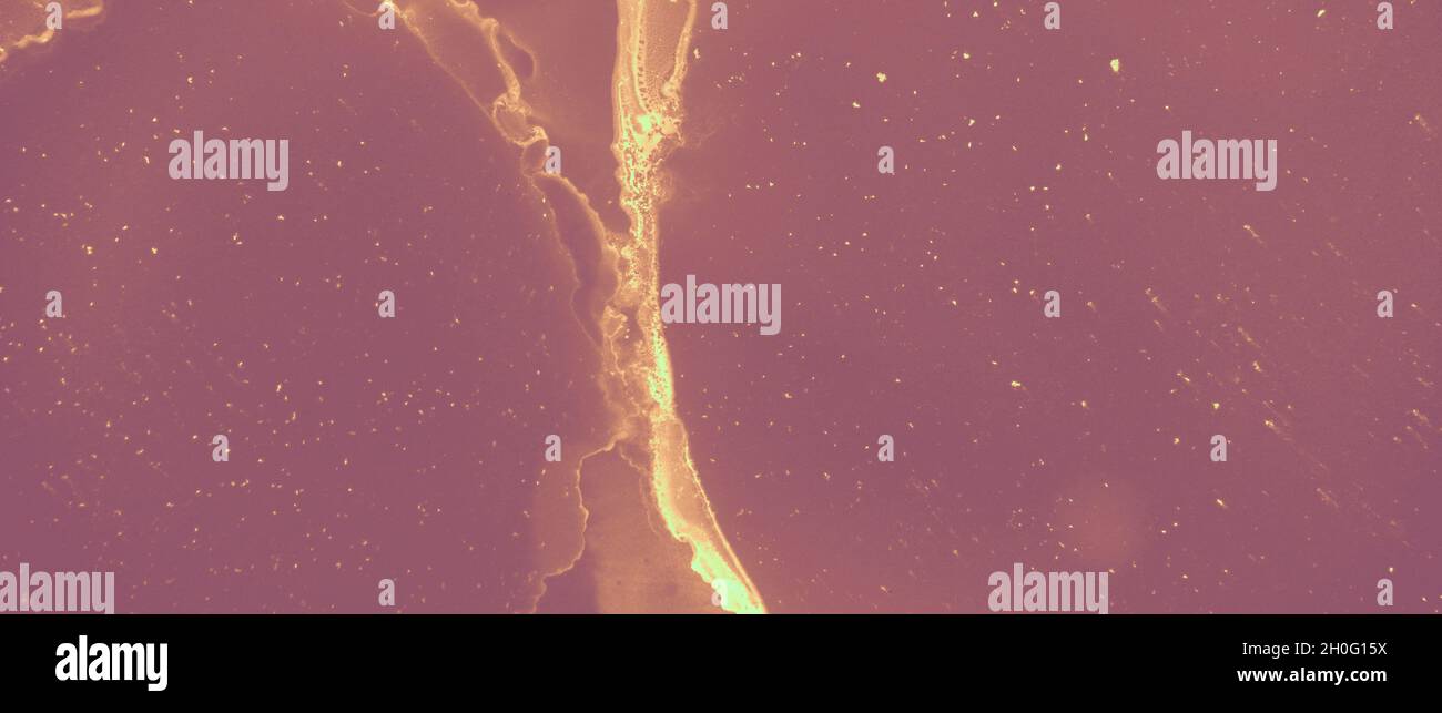 Inchiostro Golden Pattern. Liquido vulcanico marrone. Rosso Foto Stock