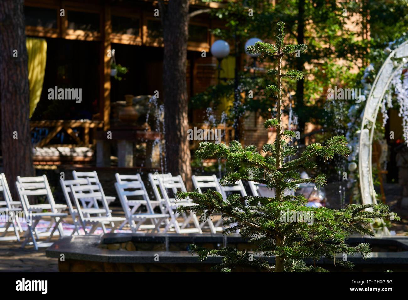 Sala all'aperto per conferenze, matrimoni, riunioni con bar Foto Stock