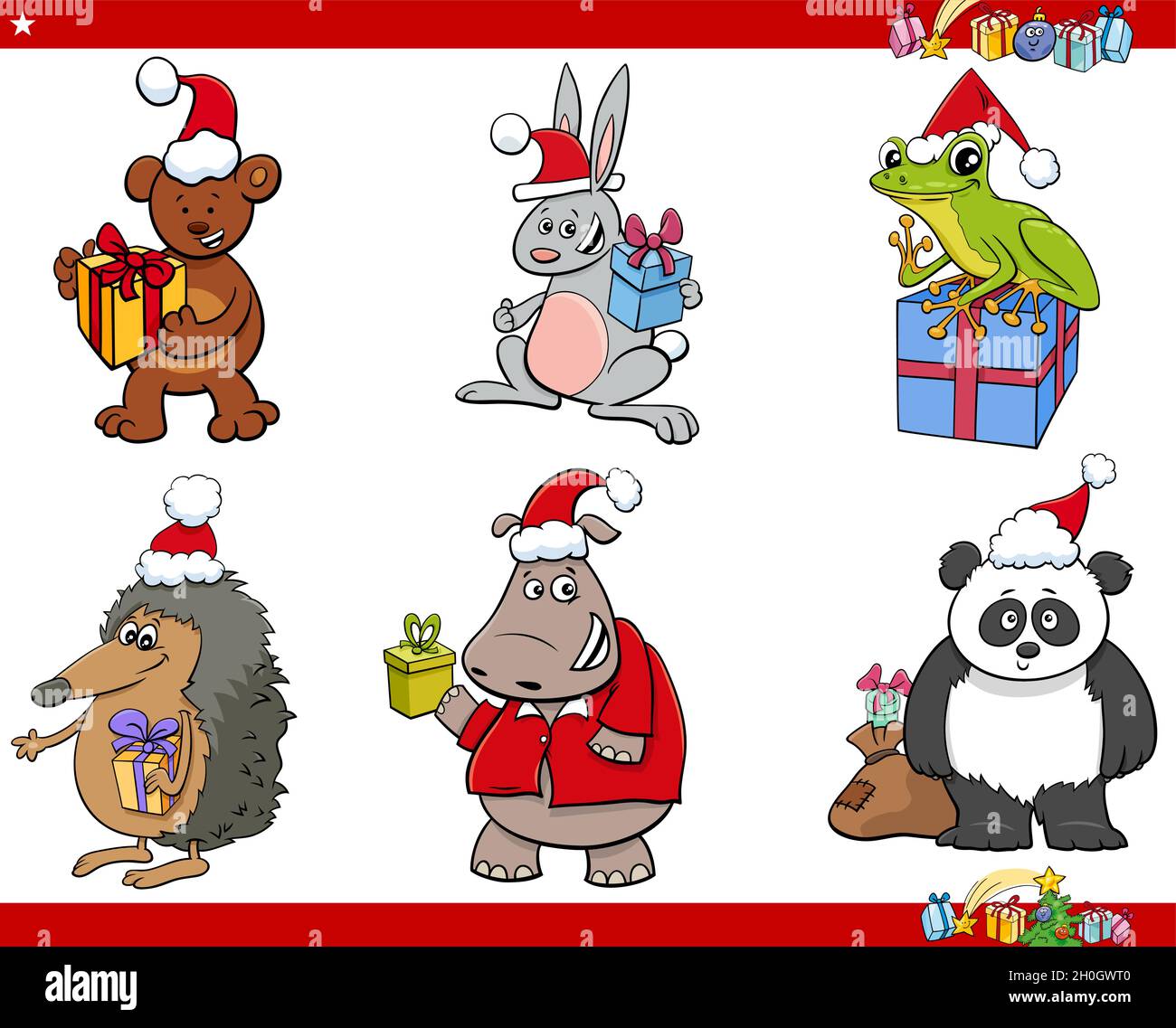 Illustrazione di cartoni animati di divertenti personaggi animali sul tempo  di Natale impostato Immagine e Vettoriale - Alamy