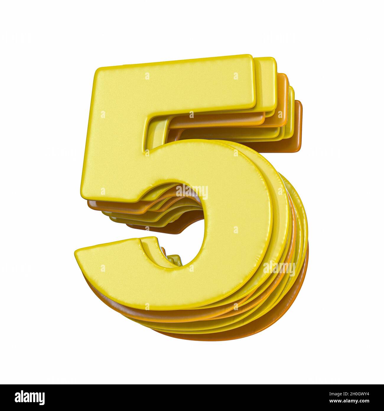 Carattere giallo numero 5 CINQUE illustrazioni di rendering 3D isolate su sfondo bianco Foto Stock