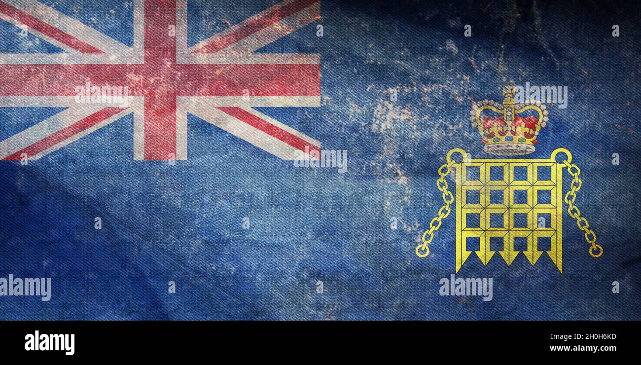 Vista dall'alto della bandiera retrò di HM Customs Ensign . grunge bandiera del regno unito di gran Bretagna, Inghilterra. No flagpole, plane design, layout. Flag backgro Foto Stock