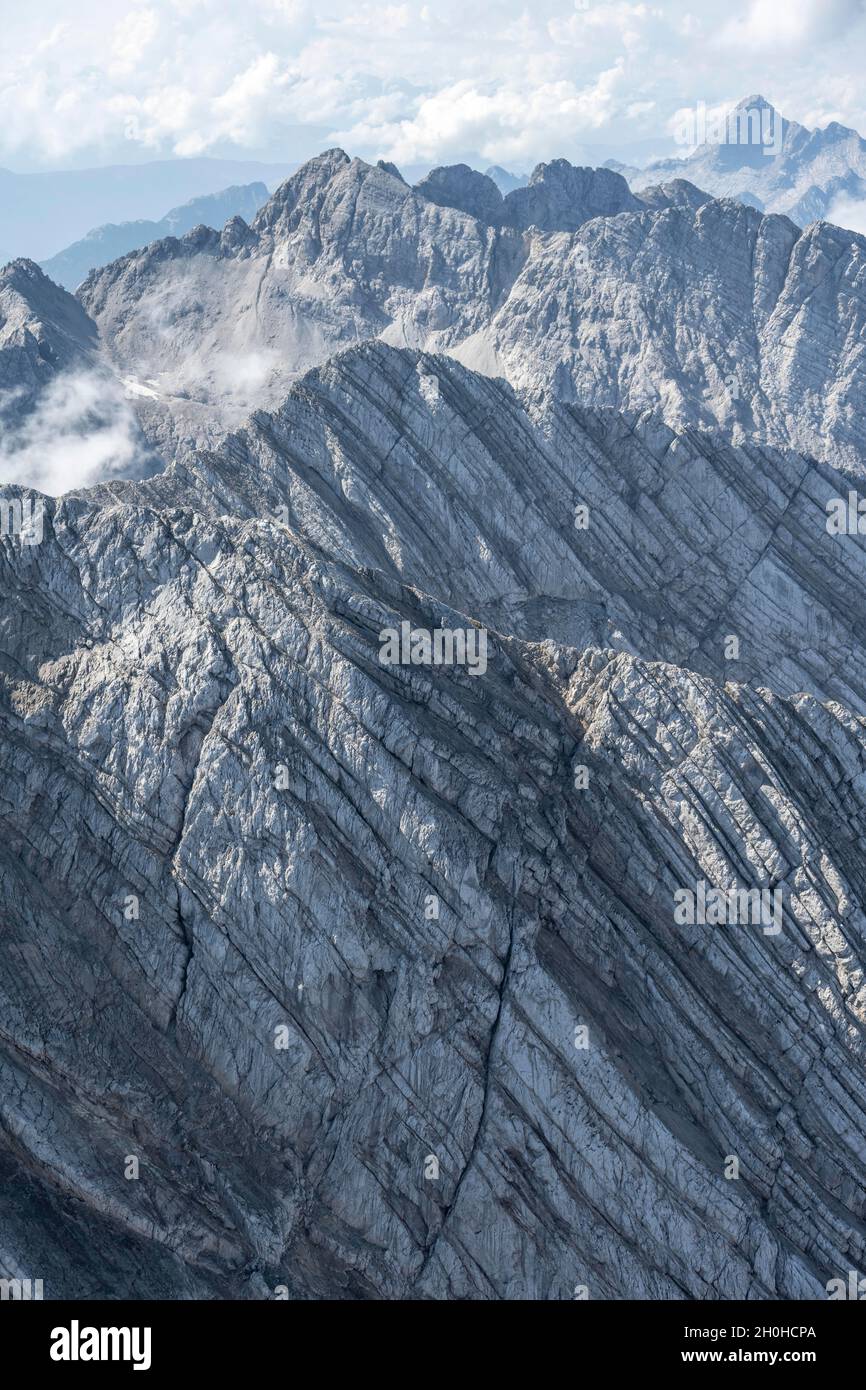 Interessante formazione rocciosa, forme di strati di pietra, Alpi Berchtesgaden, Berchtesgadener Land, alta Baviera, Baviera, Germania Foto Stock