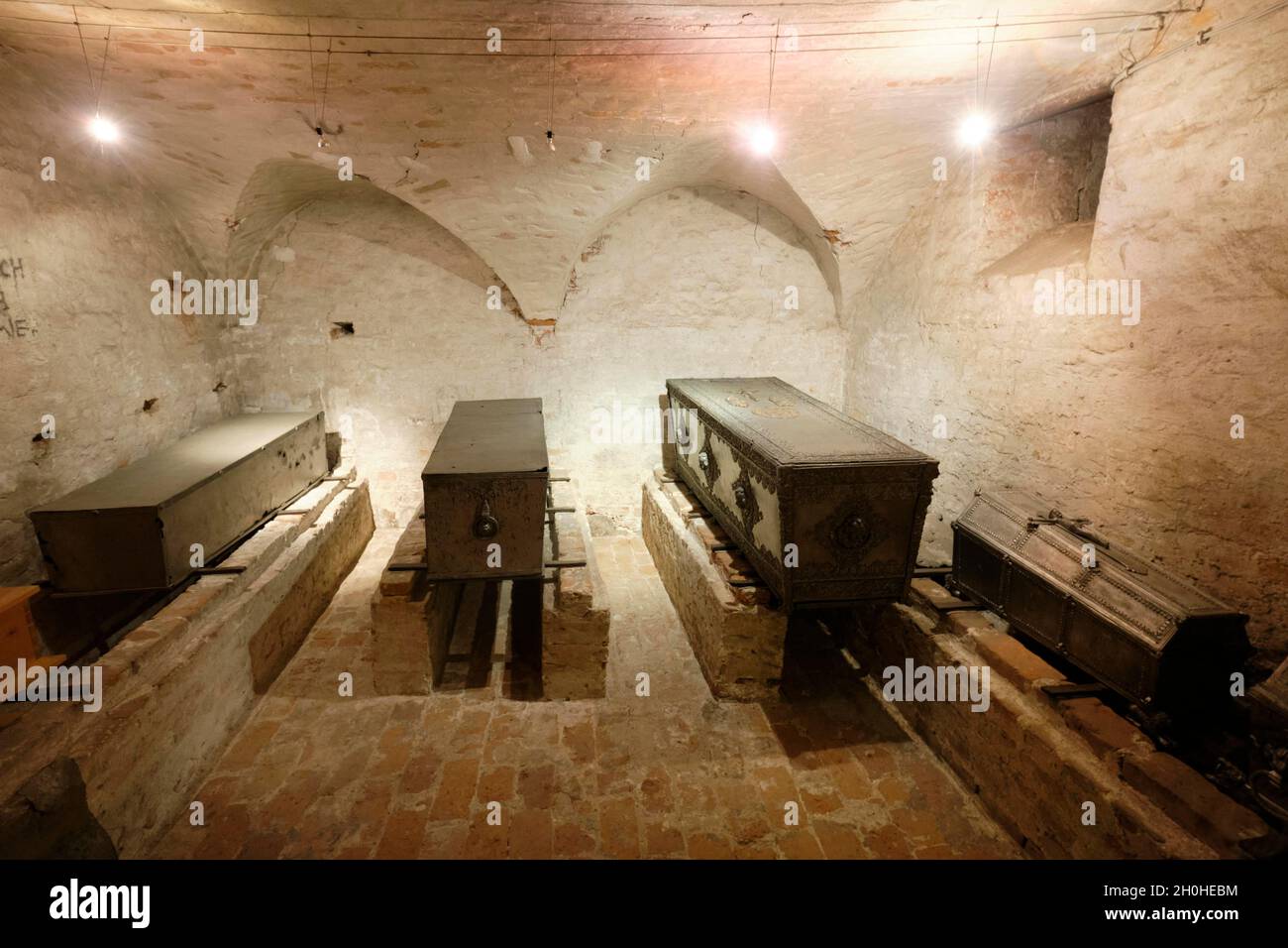 Cripta, luogo di sepoltura dei Duchi di Pomerania-Wolgast dal 1560, Chiesa di San Pietro, Wolgast, Meclemburgo-Pomerania Occidentale, Germania Foto Stock