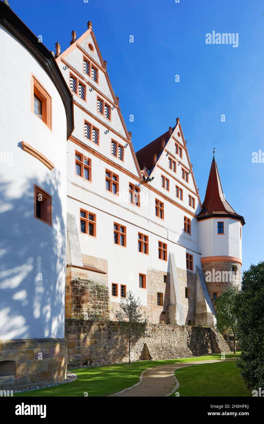 Castello di Ratibor, rifugio di caccia, tardo Rinascimento, costruito nel 1535-1537 dal Conte mercato George the Pious, vista da ovest, città di Roth, Franconia media Foto Stock