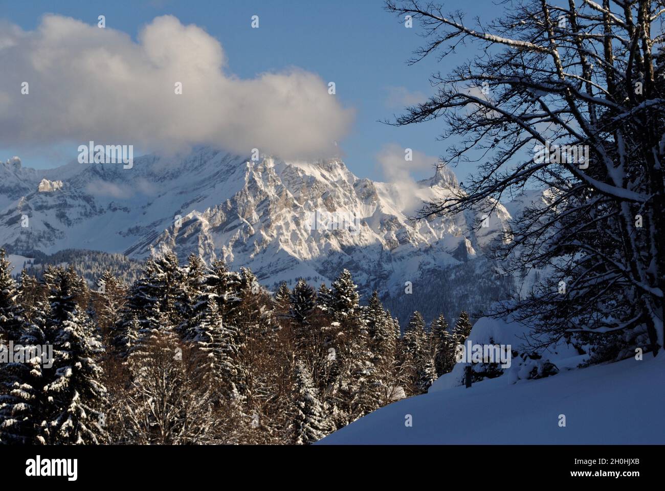 Inverno a Villars-sur-Ollon in Svizzera Foto Stock