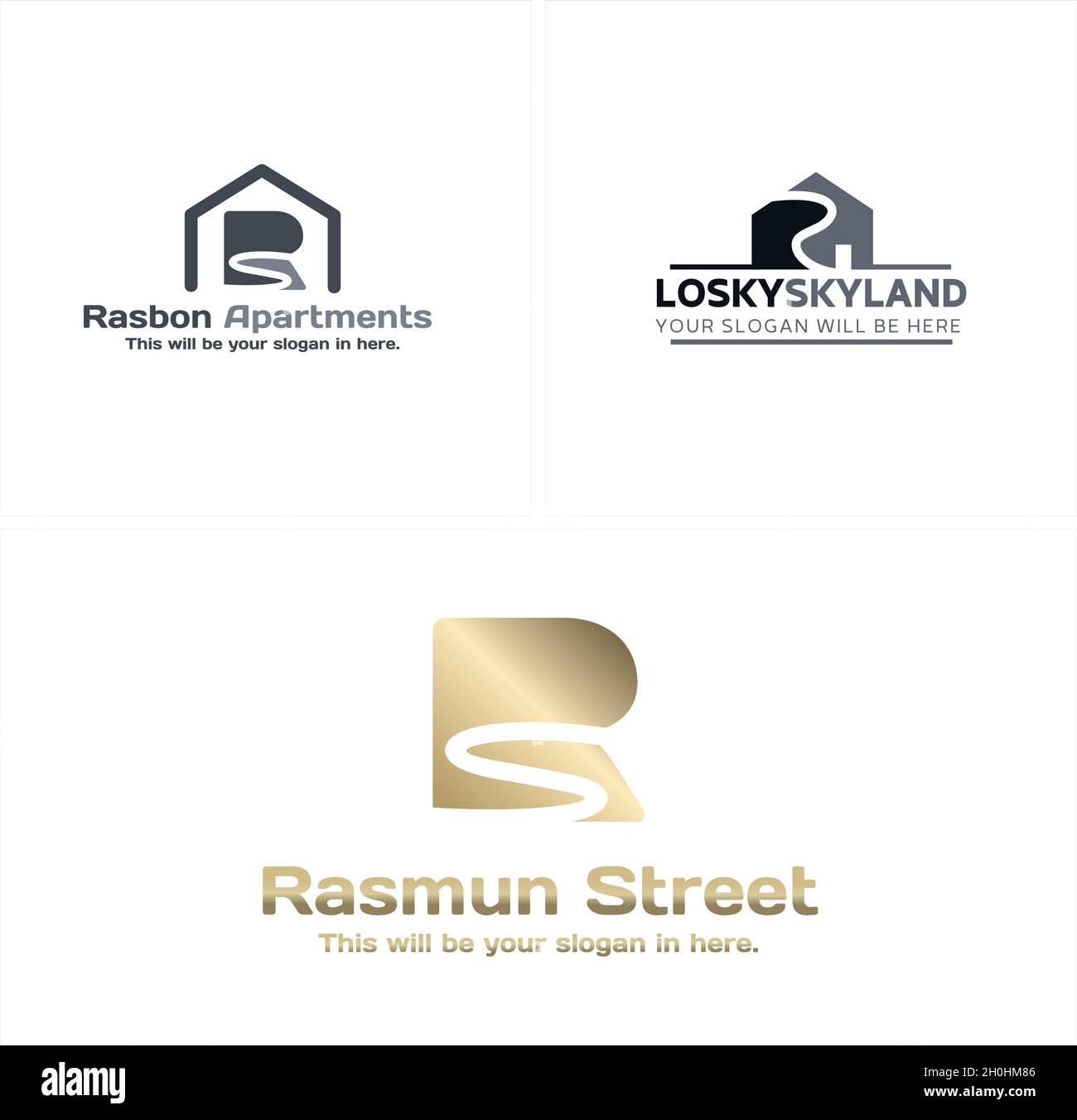 Casa moderna immobiliare icona lettera R Street logo design Illustrazione Vettoriale