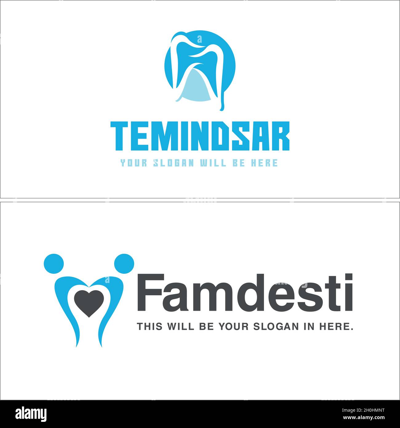 Moderna clinica dentale persone famiglia dente logo design Illustrazione Vettoriale