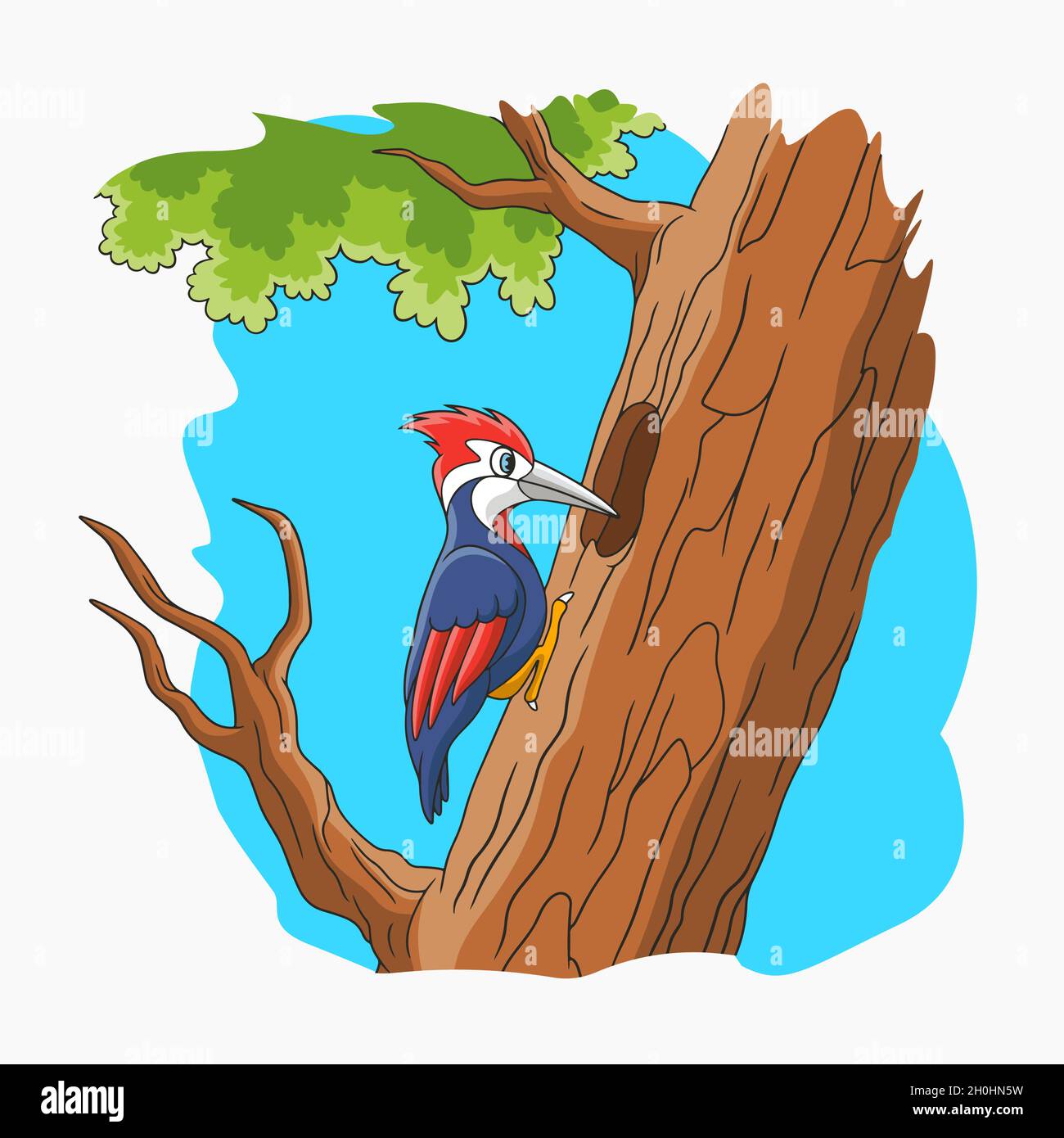 Woodpecker on Tree Vector Cartoon Illustration Clipart Illustrazione Vettoriale