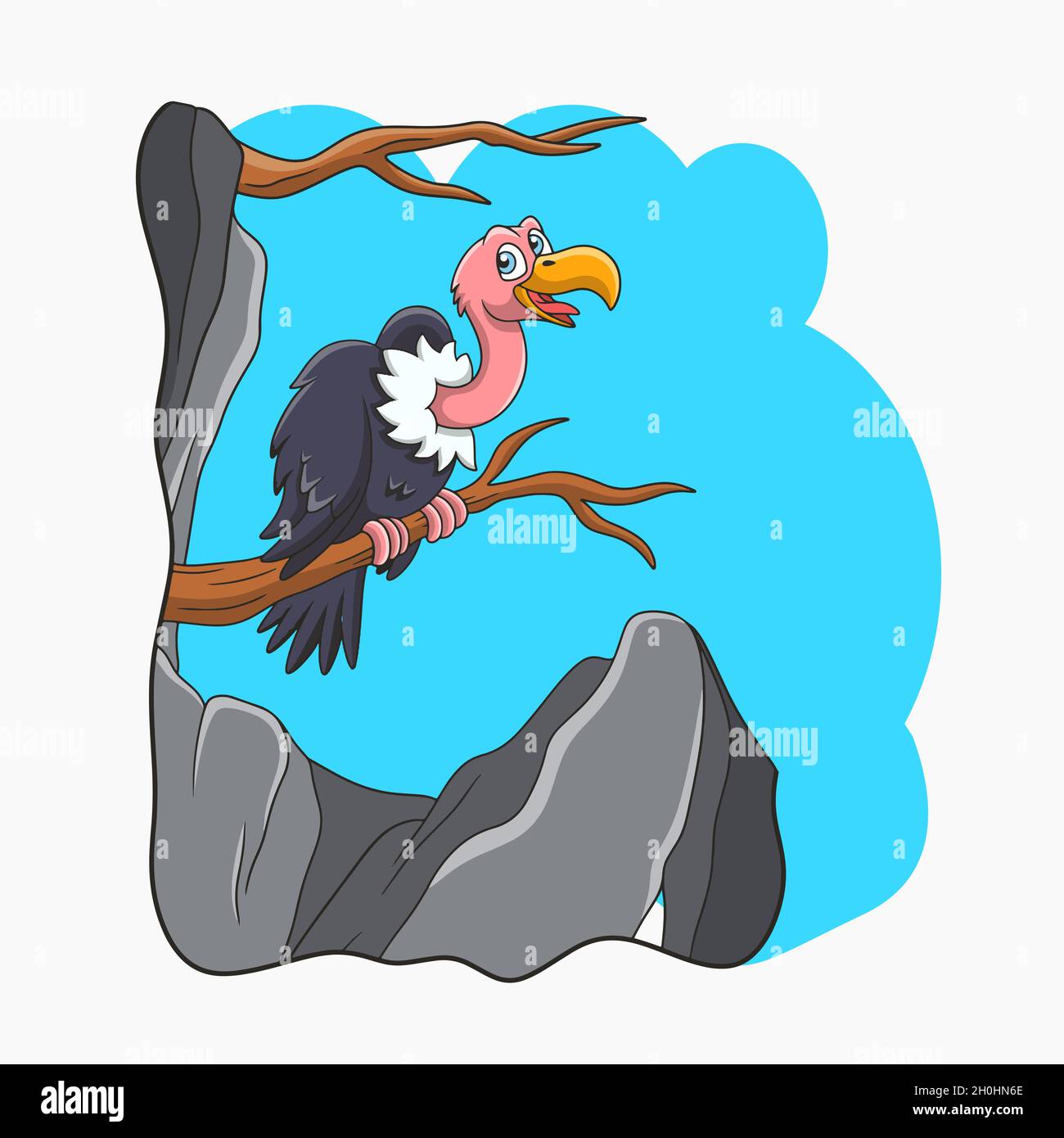 Illustrazione di Cartoon Clipart di Vulture on Tree Branch Vector Illustrazione Vettoriale