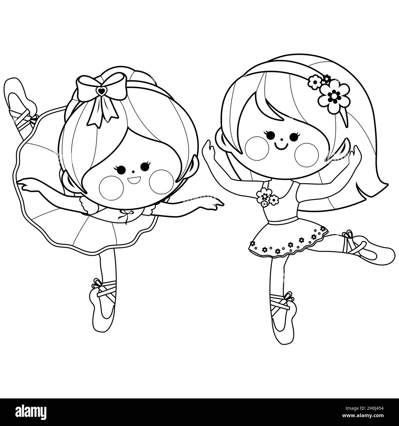 Ballerine piccole ballerine ballare. Pagina da colorare in bianco e nero Foto Stock
