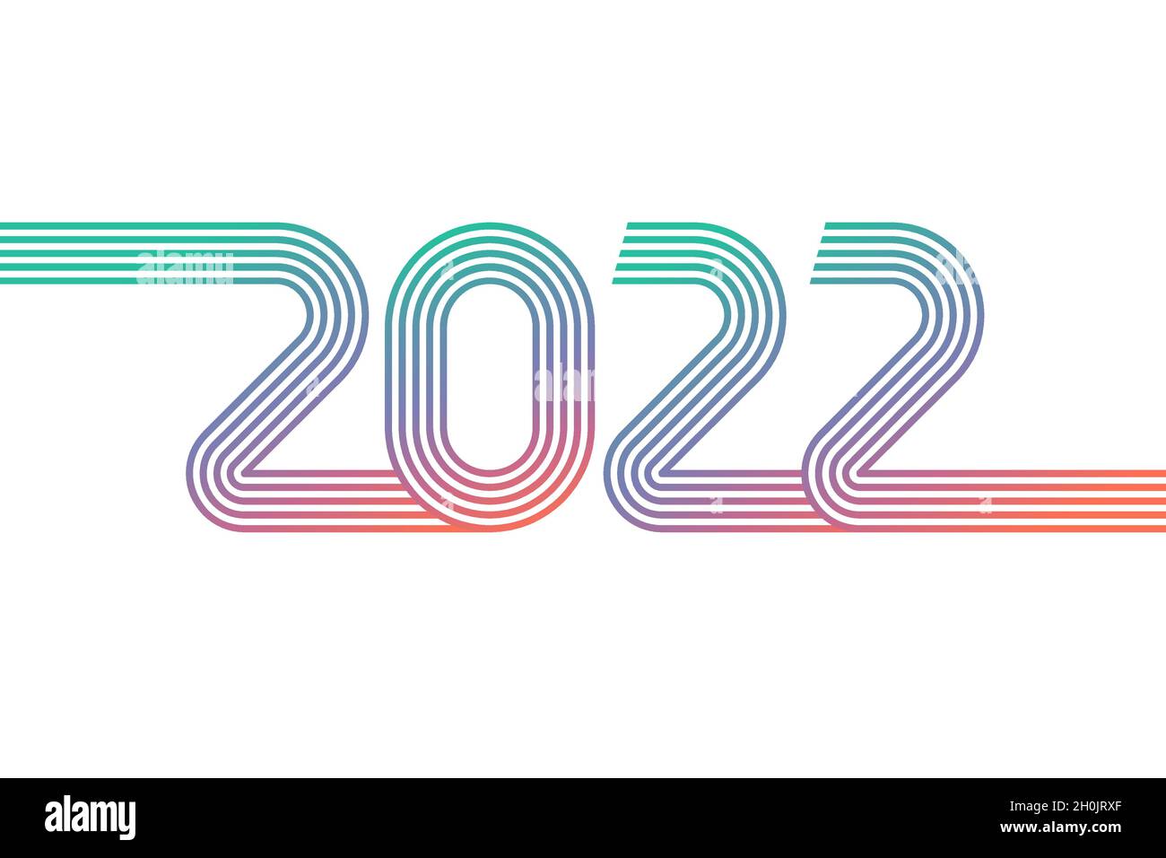 Linee vettoriali multicolore numeri 2022 per poster, brochure, banner, biglietto. Cifre piatte colorate isolate su sfondo bianco. Felice anno nuovo 2022 Illustrazione Vettoriale