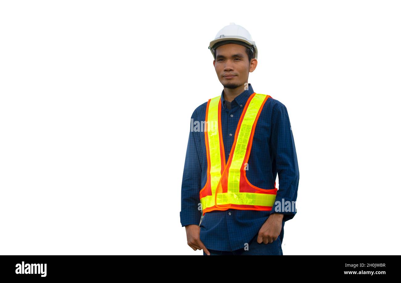 Costruzione di architettura di Ingegneria dei lavoratori su sfondo bianco Foto Stock