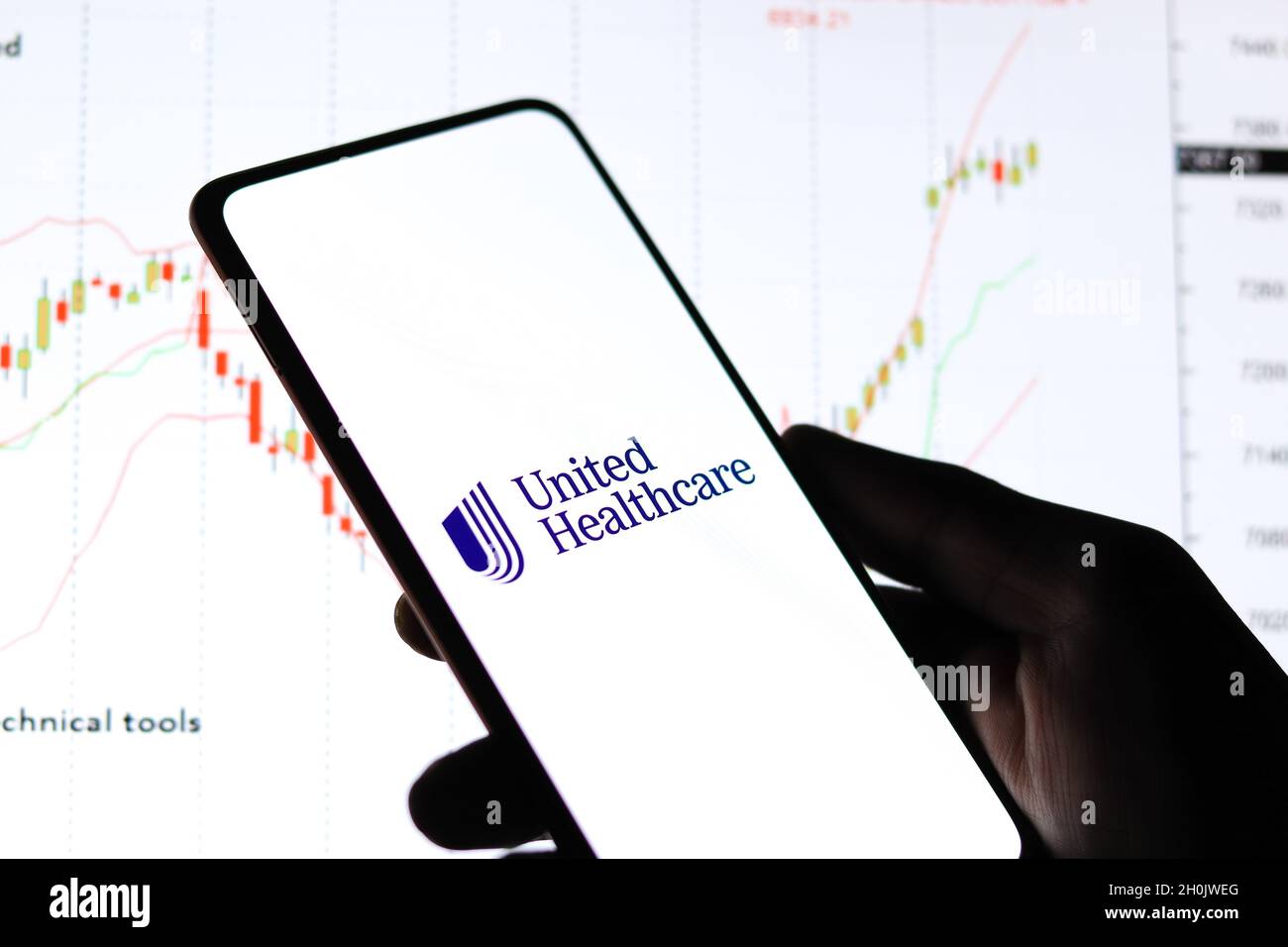 West Bangal, India - 09 ottobre 2021 : UnitedHealthcare logo sullo schermo del telefono immagine stock. Foto Stock