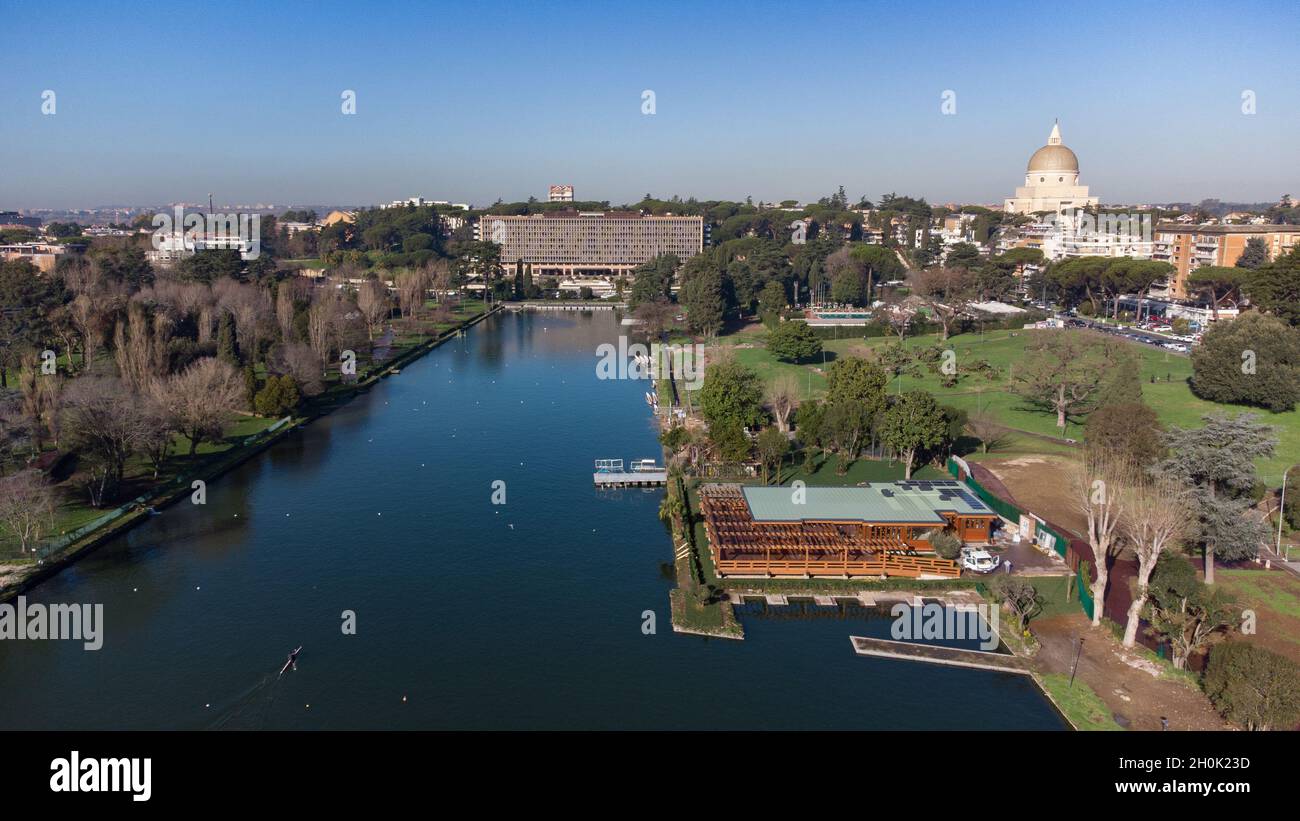 Europa,Italia,Roma, EUR District, Central Park Lake Foto Stock