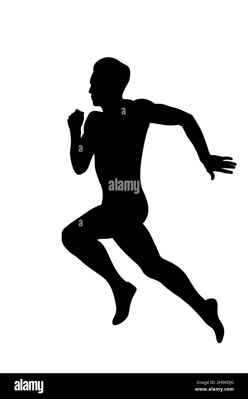 atleta running maschile sprint silhouette nera Foto Stock
