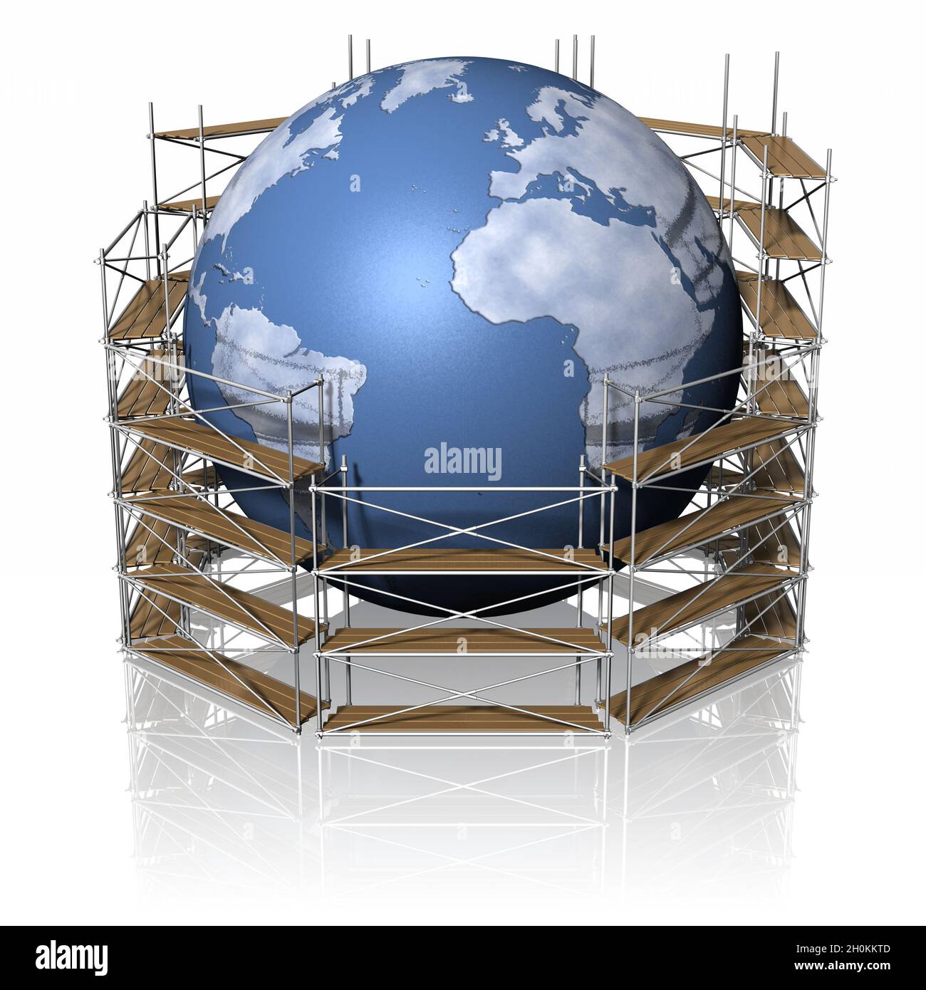 Illustrazione 3D. Ristrutturazione e bonifica del globo terrestre. Foto Stock