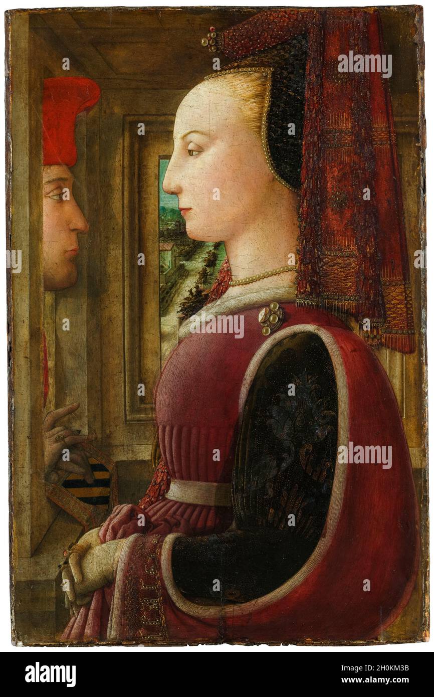 Fra Filippo Lippi dipinto, Ritratto di una donna con un uomo al Casement, 1440 circa Foto Stock Fra Filippo Lippi dipinto, Ritratto di una donna con un uomo al Casement, 1440 circa Foto Stock
