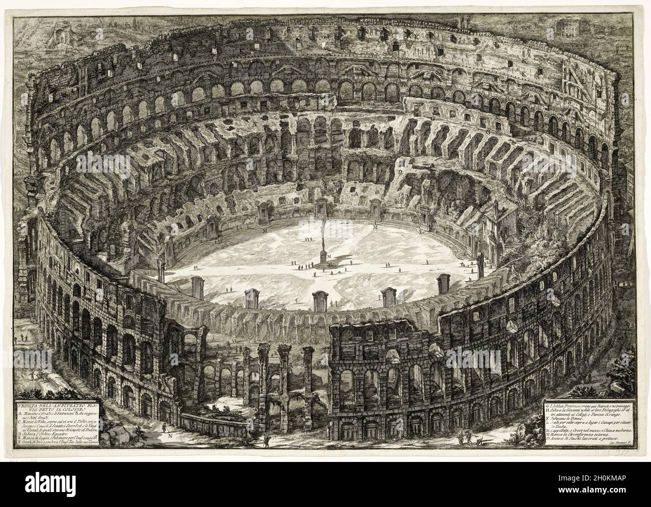Veduta aerea del Colosseo, Roma, da vedute di Roma, incisione di Giovanni Battista Piranesi, 1776 Foto Stock
