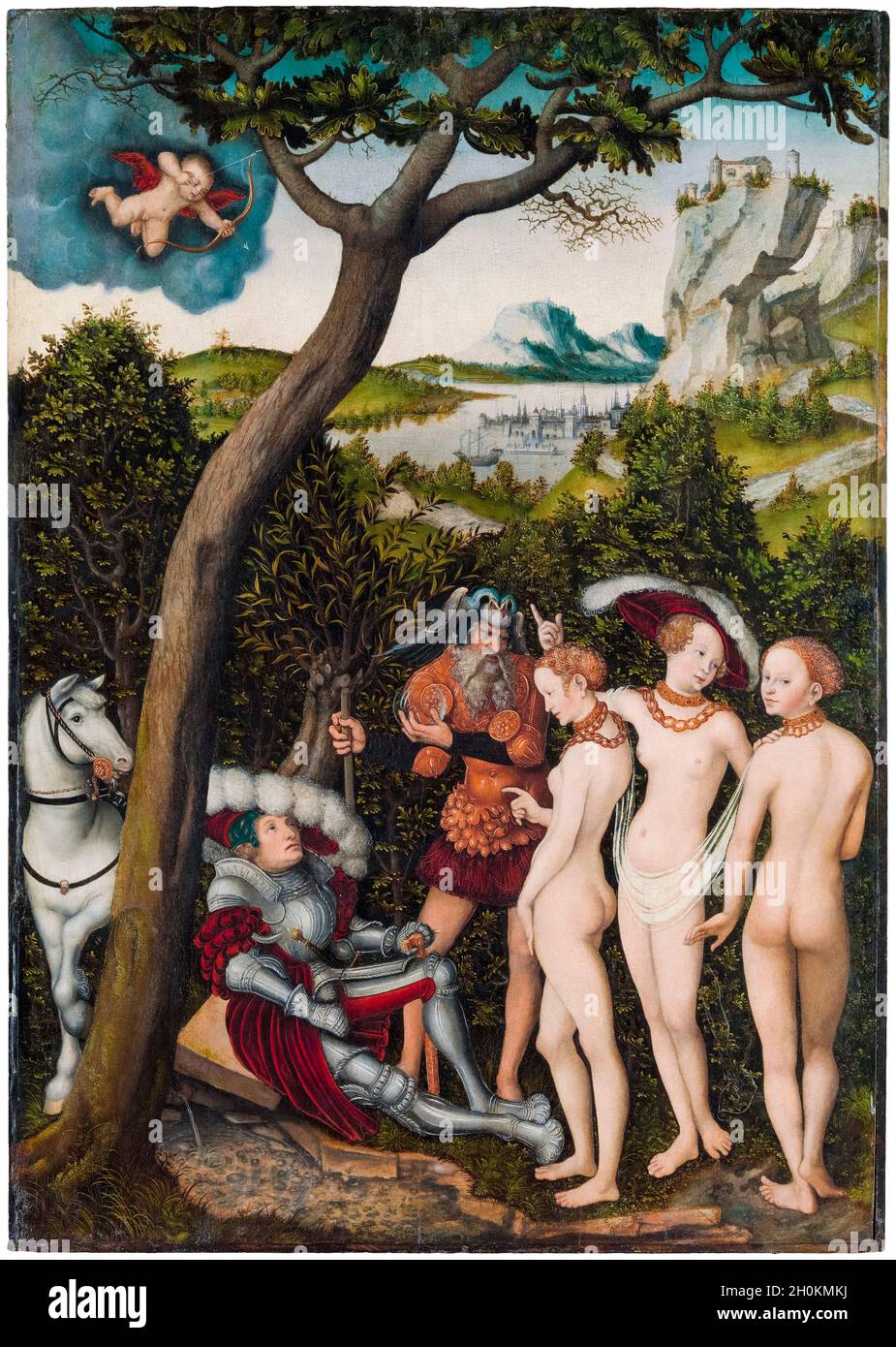 Il Giudizio di Parigi, dipinto di Lucas Cranach il Vecchio, circa 1528 Foto Stock