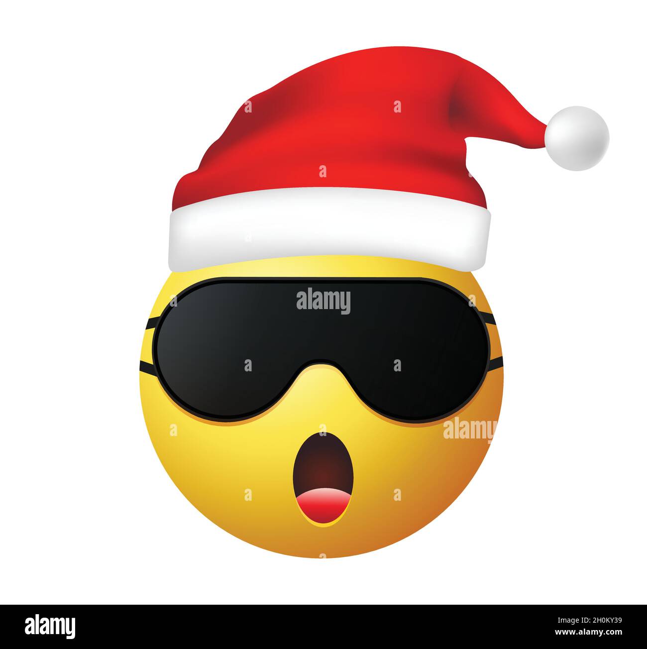 Emoticon di alta qualità isolato su sfondo bianco. Babbo Natale Sleeping mask emoji. Faccia gialla sorridente emoji che dorme. Emoticon di trend. Illustrazione Vettoriale