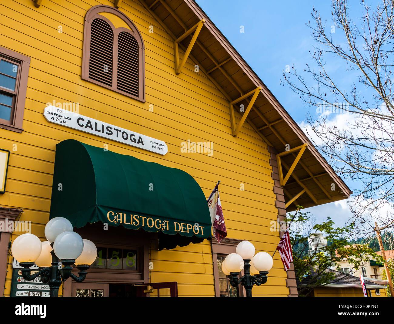 Il deposito ferroviario di Calistoga nel centro di Calistoga, California, USA Foto Stock