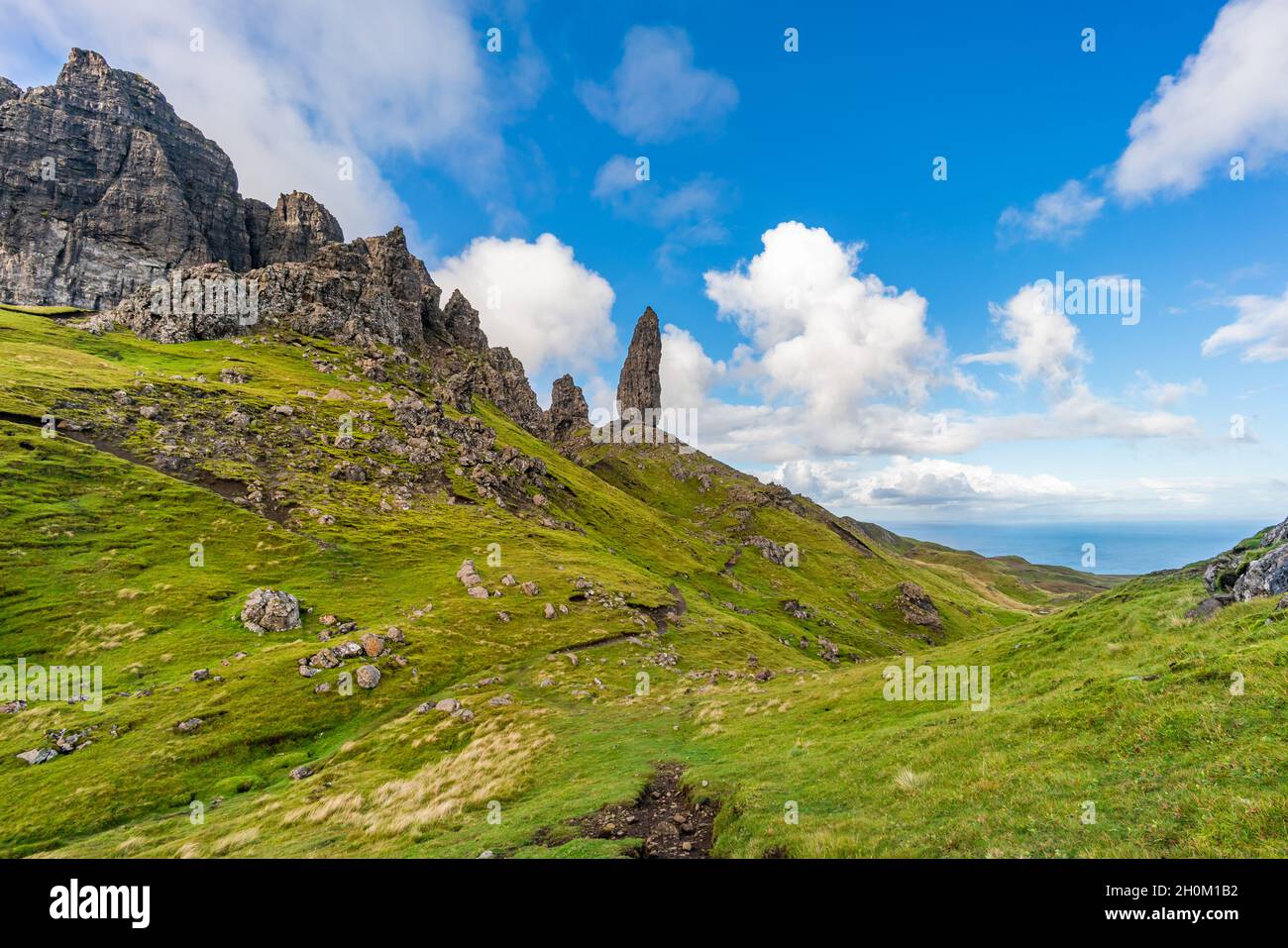 The Old Man of Storr Rock Formation, Isola di Skye, Scozia Foto Stock