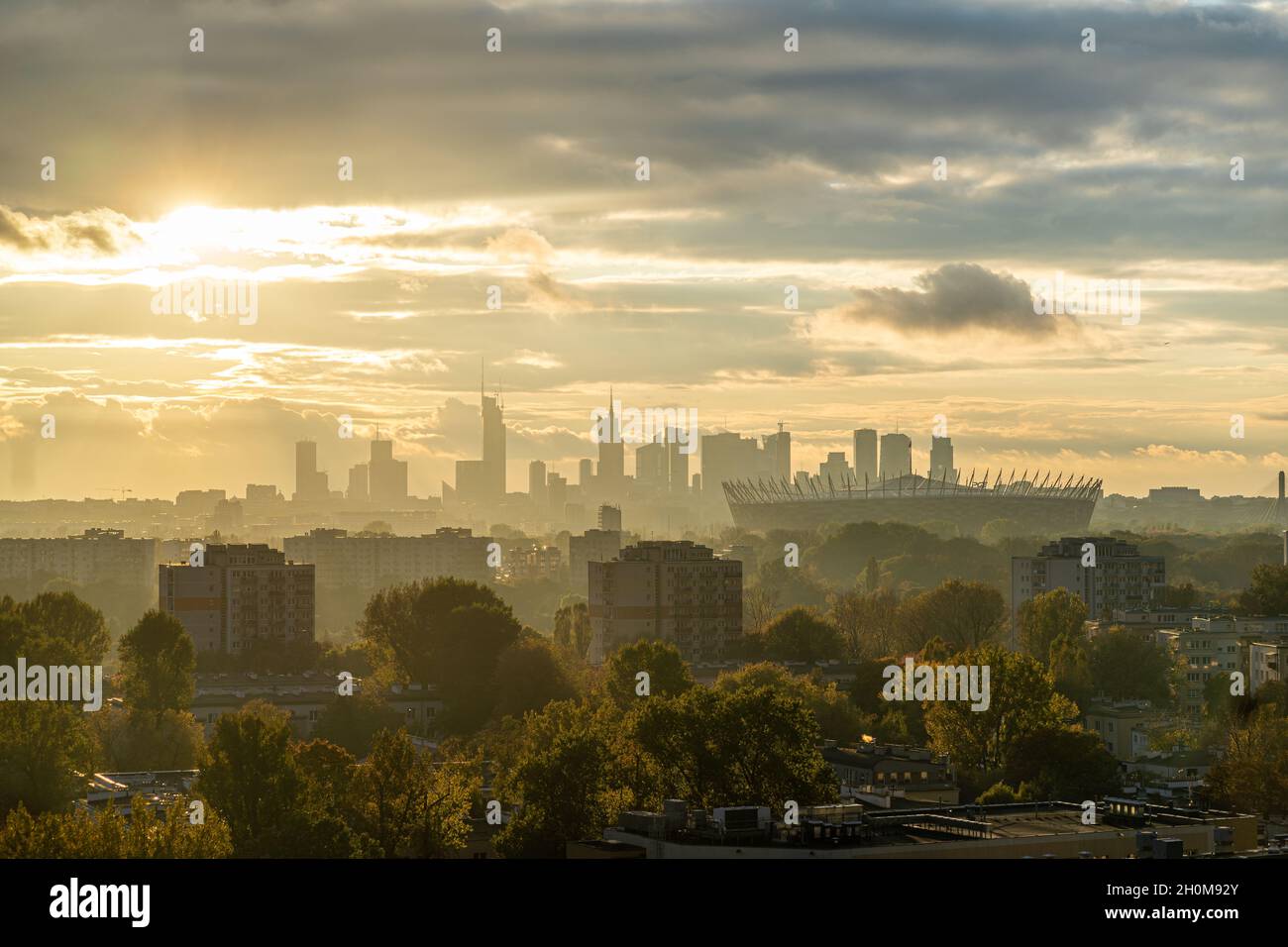Vista verso il centro di Varsavia dal quartiere di Praga Foto Stock