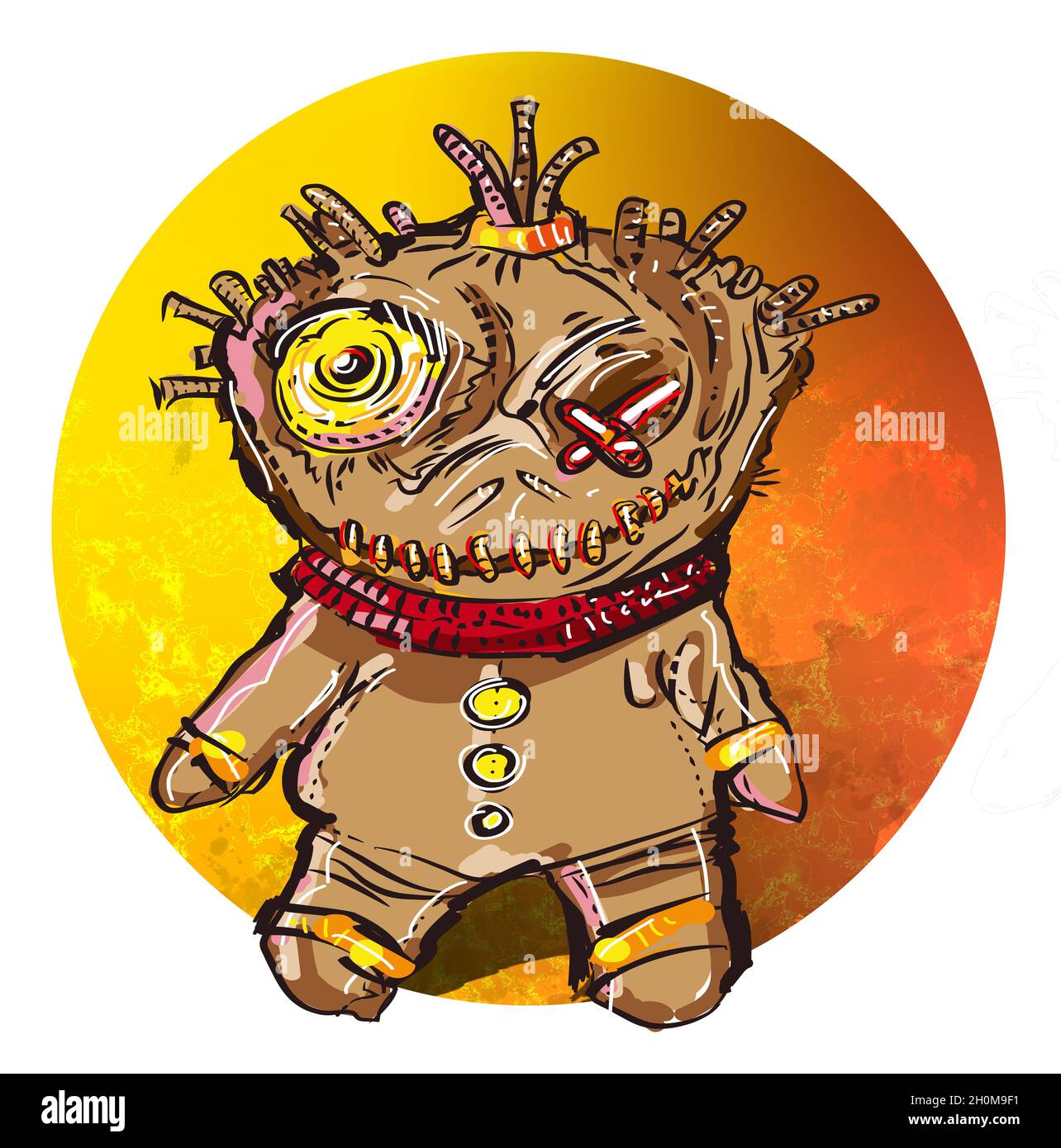 Carino e Creepy Puppet illustrazione Halloween spaventoso ma carino personaggio Foto Stock