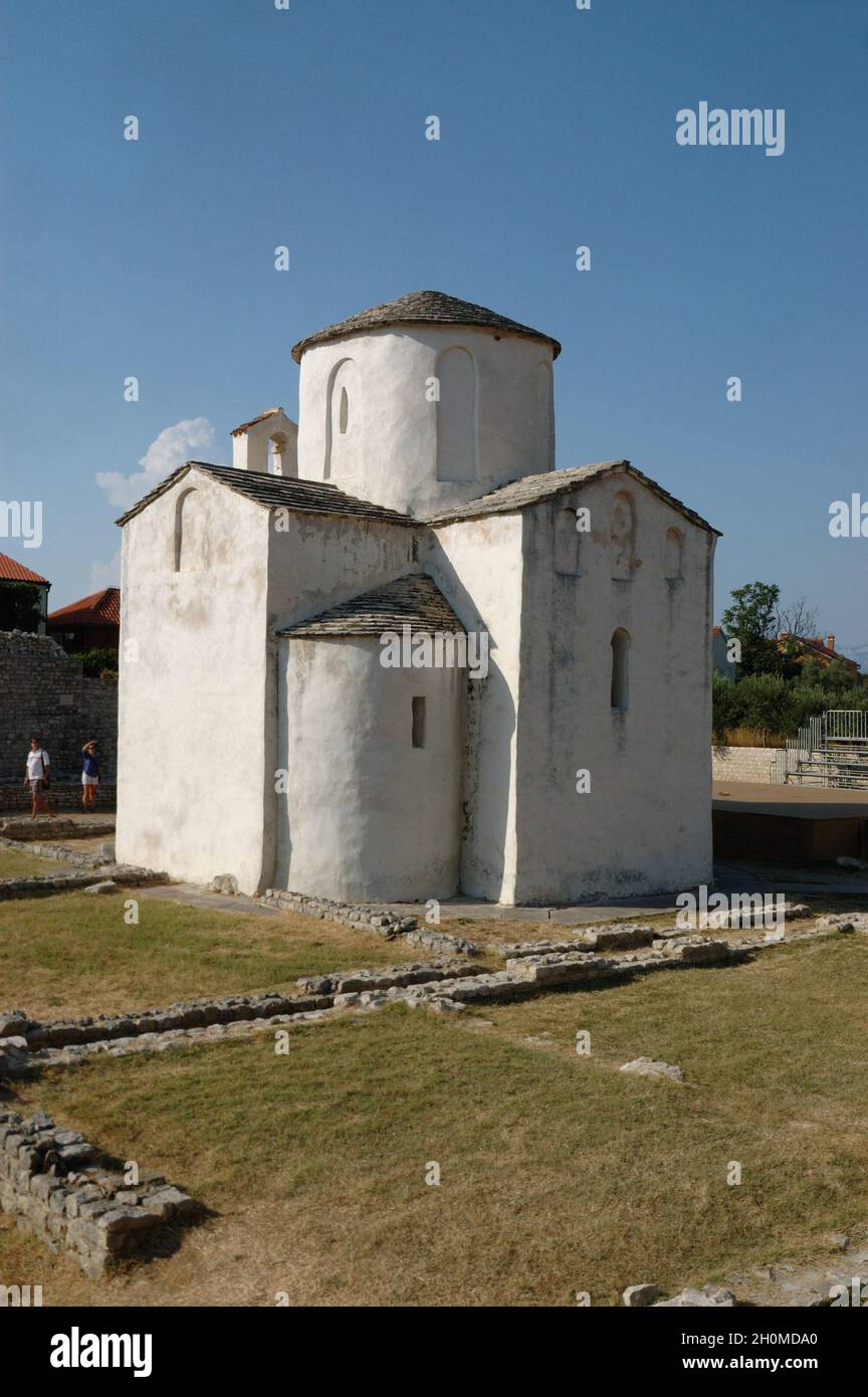 Chiesa della Santa Croce (Crkva svetog Križa) - Chiesa cattolica preromanica croata, originaria del IX secolo, Nin, contea di Zara, Croazia Foto Stock