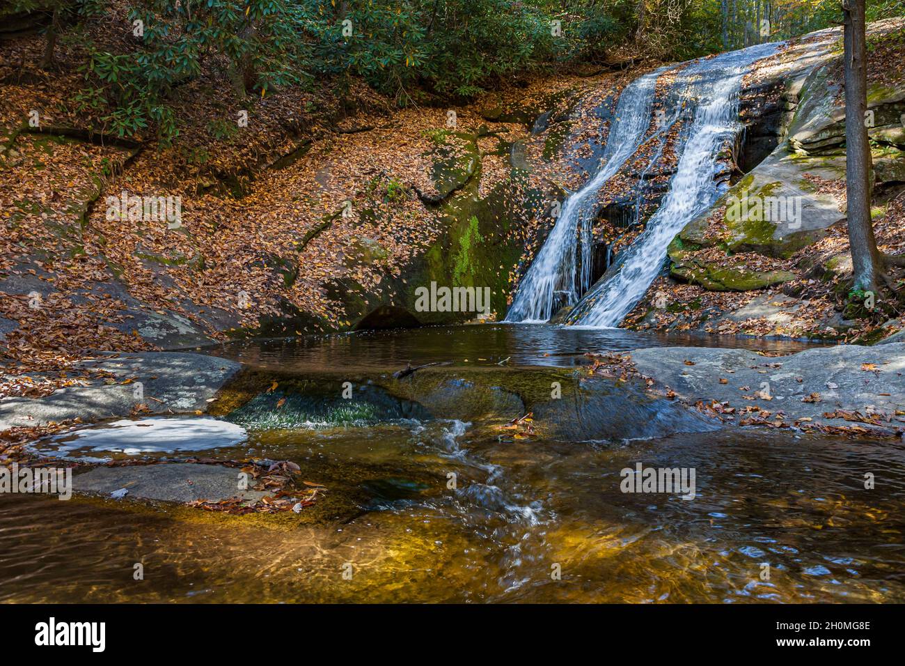 Cascate di Widow Creek nel parco statale Stone Mountain, Carolina del Nord, USA Foto Stock