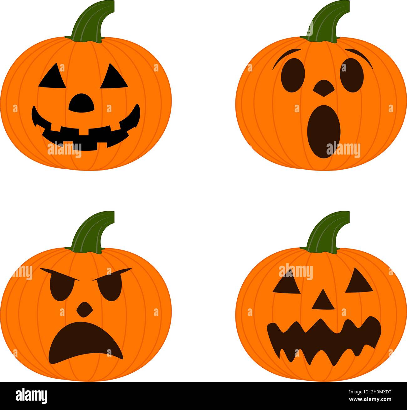 Set di 4 zucche Jack o’lantern con espressioni facciali - Illustrazione vettoriale Illustrazione Vettoriale