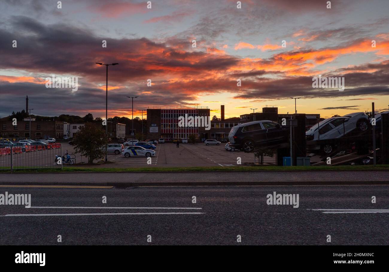 Tramonto a Elgin, Morayshire, Scozia, Regno Unito Foto Stock