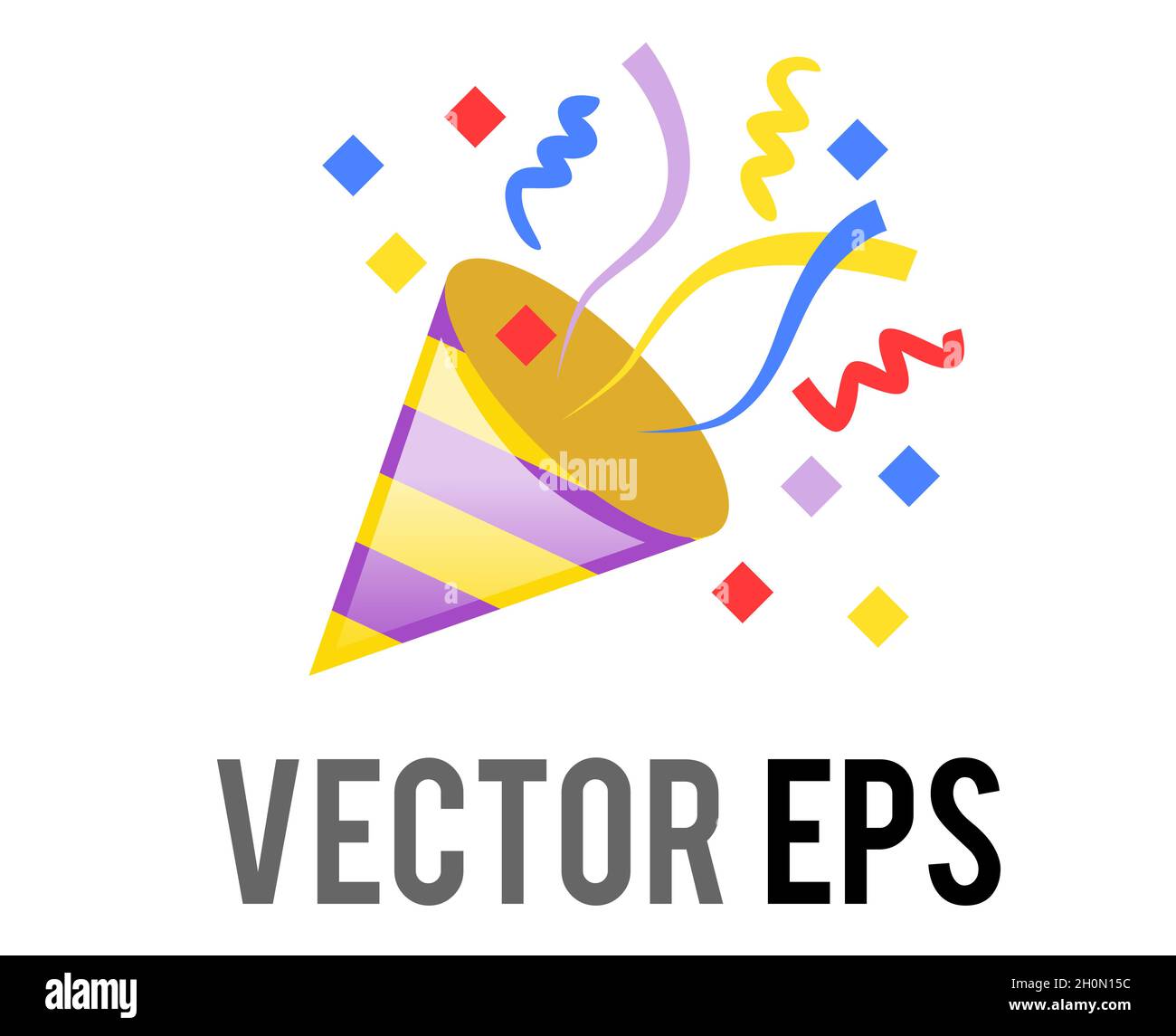 L'icona del popper vettore isolato festa d'oro con confetti e streamers per la celebrazione, occasioni come la vigilia di Capodanno, natale, compleanno, matrimonio Illustrazione Vettoriale