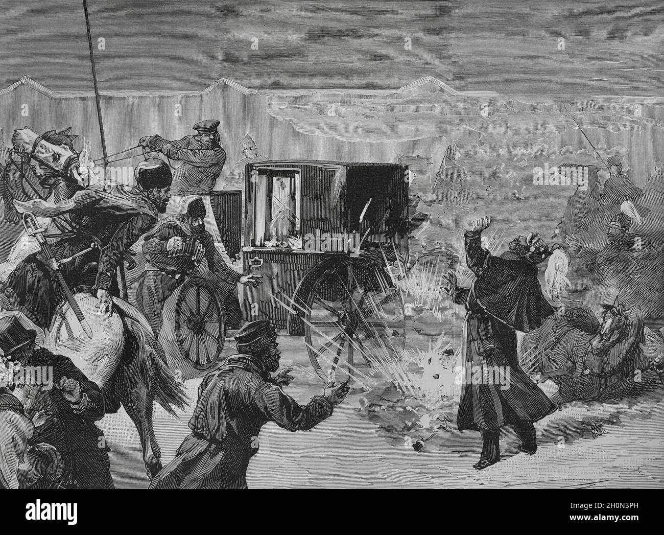 Alessandro II di Russia (1818-1881). Zar dell'Impero Russo. Assassinio dello Zar da parte di una bomba lanciata da Ignati Grinive ai piedi della CZ Foto Stock