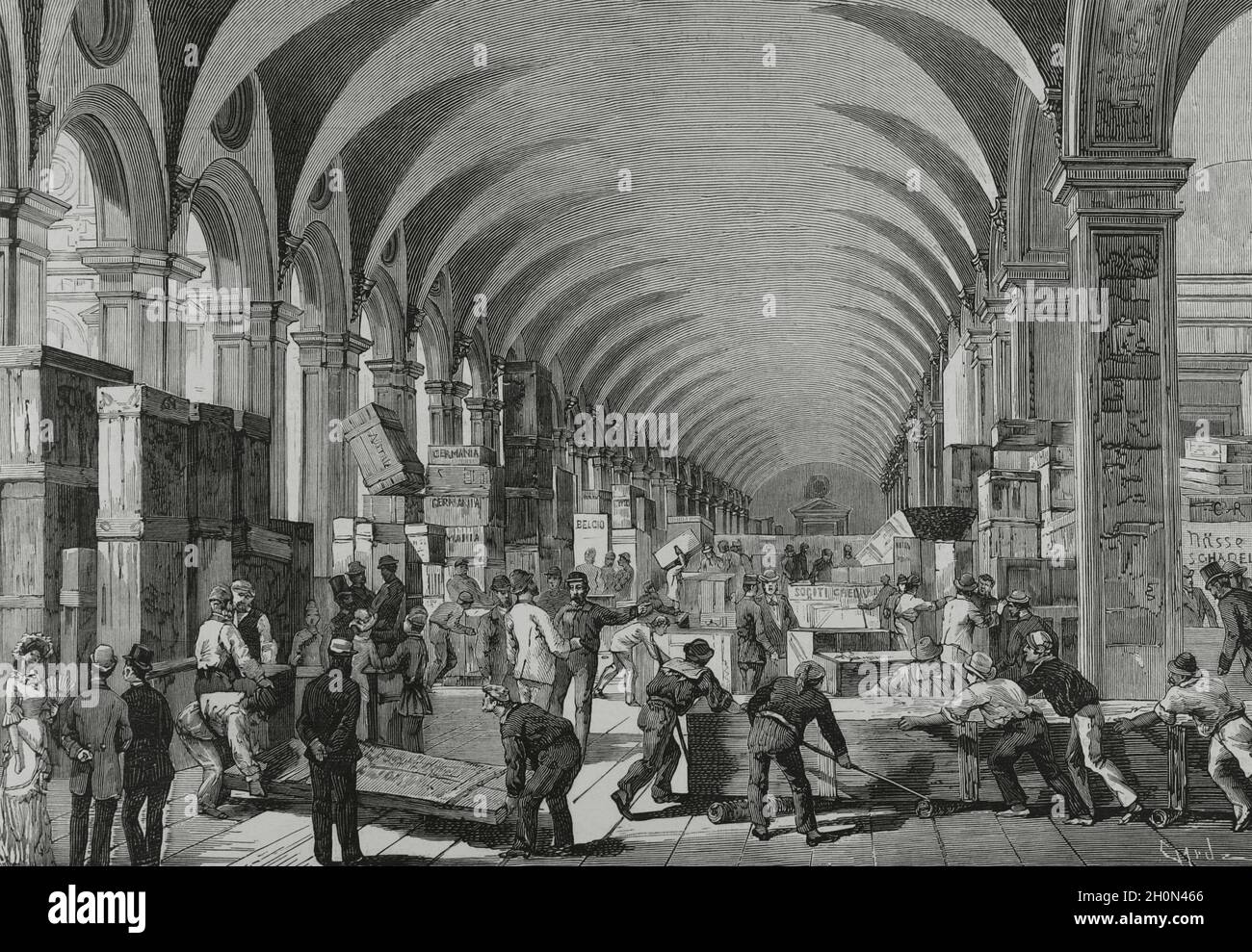 Italia, Venezia. Terzo Congresso ed esposizione geografica Internazionale, 1881. Il cortile del Palazzo Ducale all'arrivo della prima spedizione Foto Stock