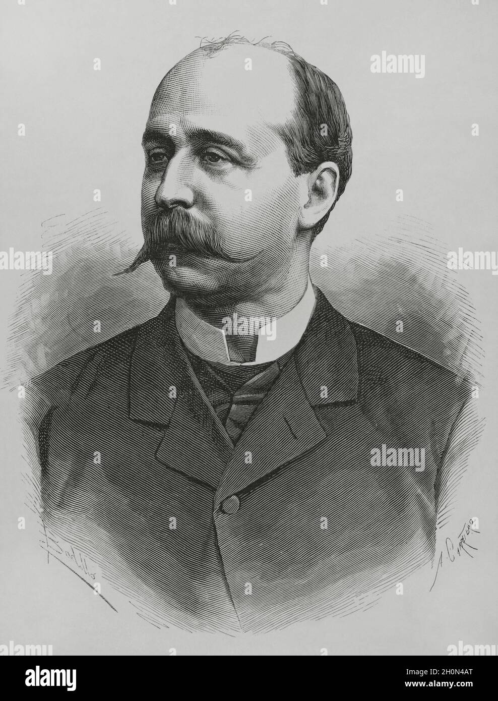 Segismundo Moret y Prendergast (1838-1913). Politico spagnolo. Verticale. Illustrazione di Badillo. Incisione di Arturo Carretero. La Ilustracion Españ Foto Stock