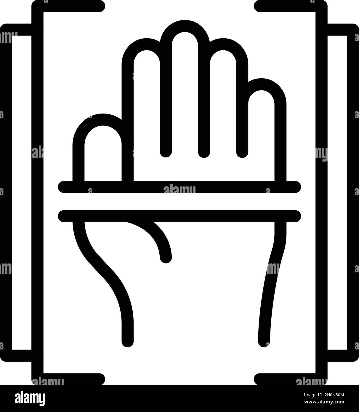 Vettore contorno icona scansione Palm. Furto di frode. Chiave di sicurezza Illustrazione Vettoriale