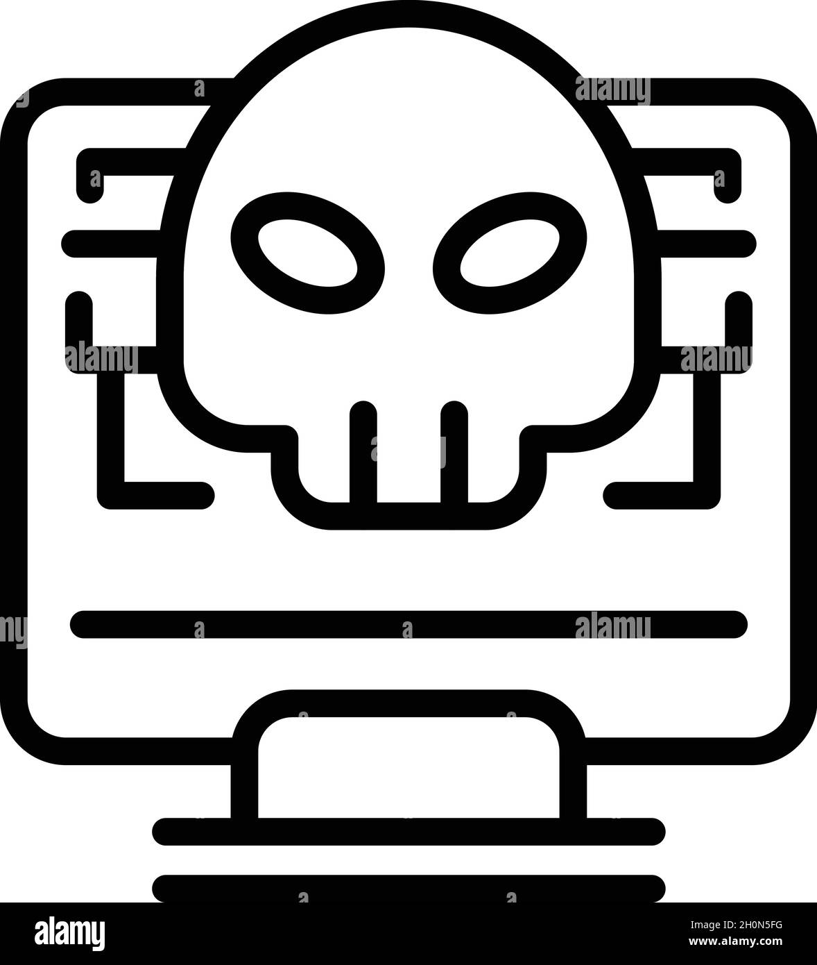 Vettore contorno icone pc hacker. Frode sicura. Blocco del sistema Illustrazione Vettoriale