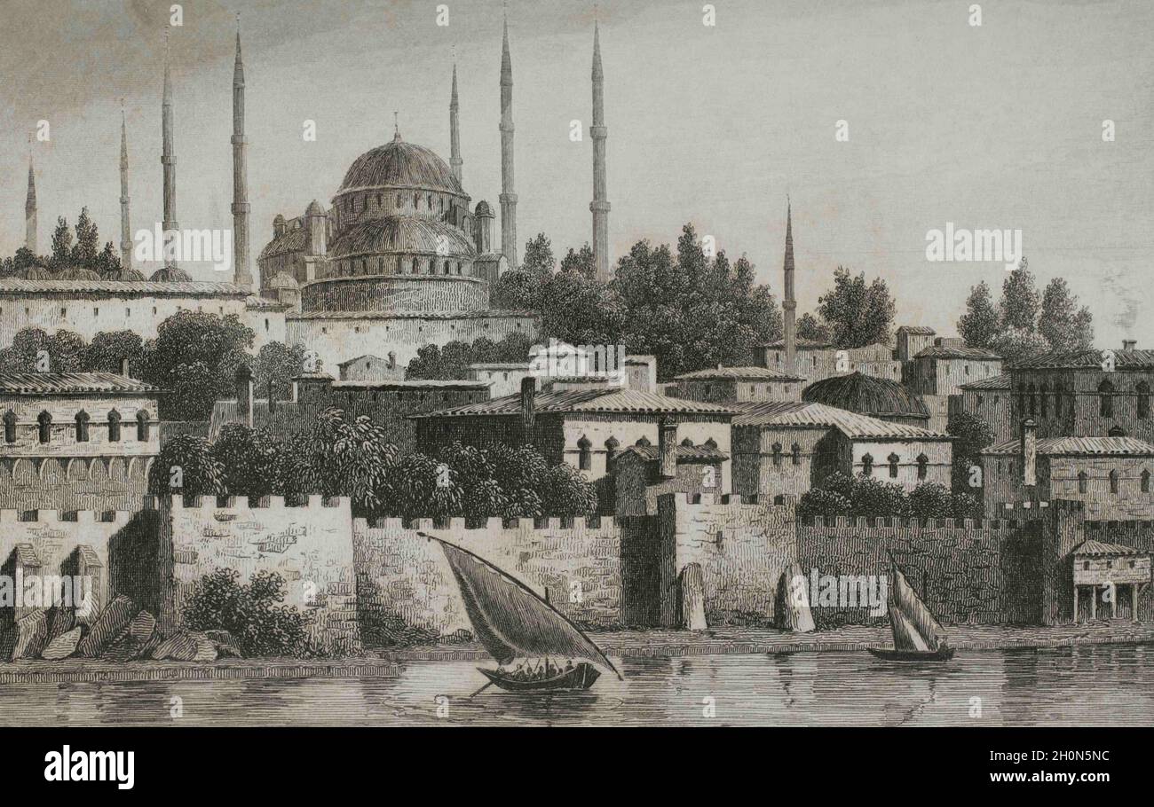 Impero Ottomano. Turchia. Costantinopoli (oggi Istanbul). Moschea del Sultano Ahmed o Moschea Blu. Fu costruita dal sultano ottomano Ahmed i tra il 1609 Foto Stock