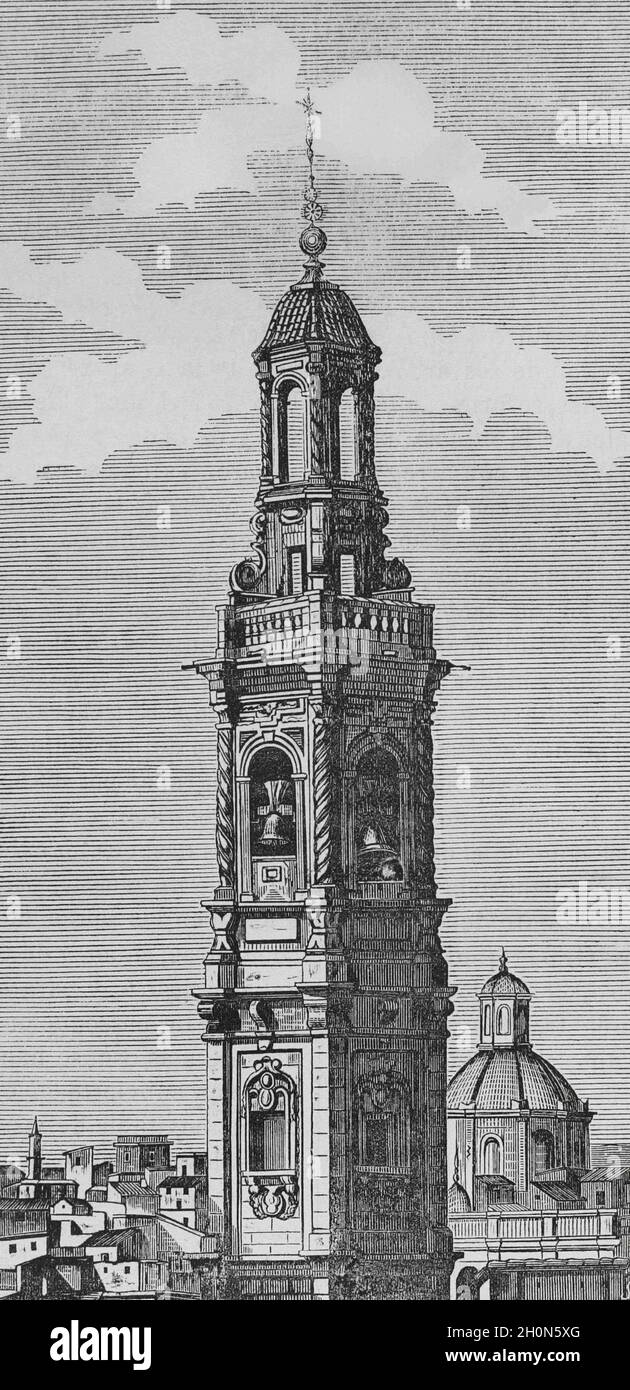 Spagna, Valencia. Torre di Santa Catalina. E 'stato costruito nel 17 ° secolo in stile barocco. Incisione, 19 ° secolo. Cronica Generale de España. Storia Foto Stock