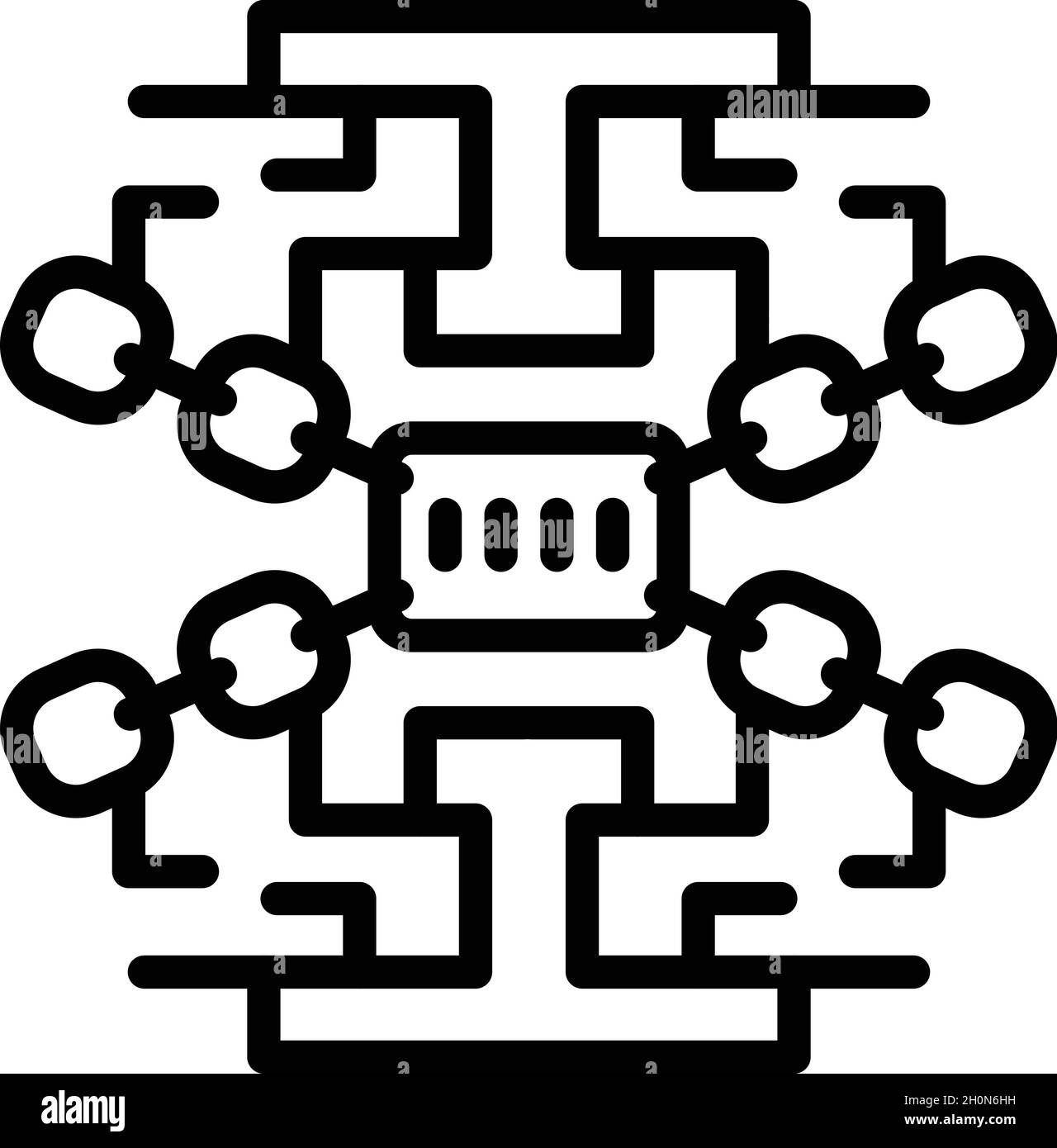 Vettore contorno icone a catena protetto. Basta con le frodi. Sicurezza informatica Illustrazione Vettoriale