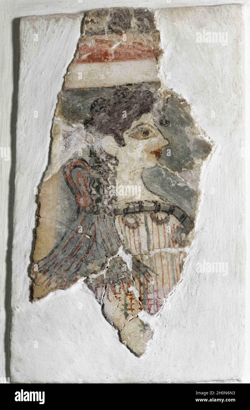 Civiltà minoica. Frammento di un affresco raffigurante una giovane donna, conosciuta come 'la Parisienne'. 1350 A.C. Dall'affresco di Camp-Stool, c.. 1350 a.C., West wi Foto Stock