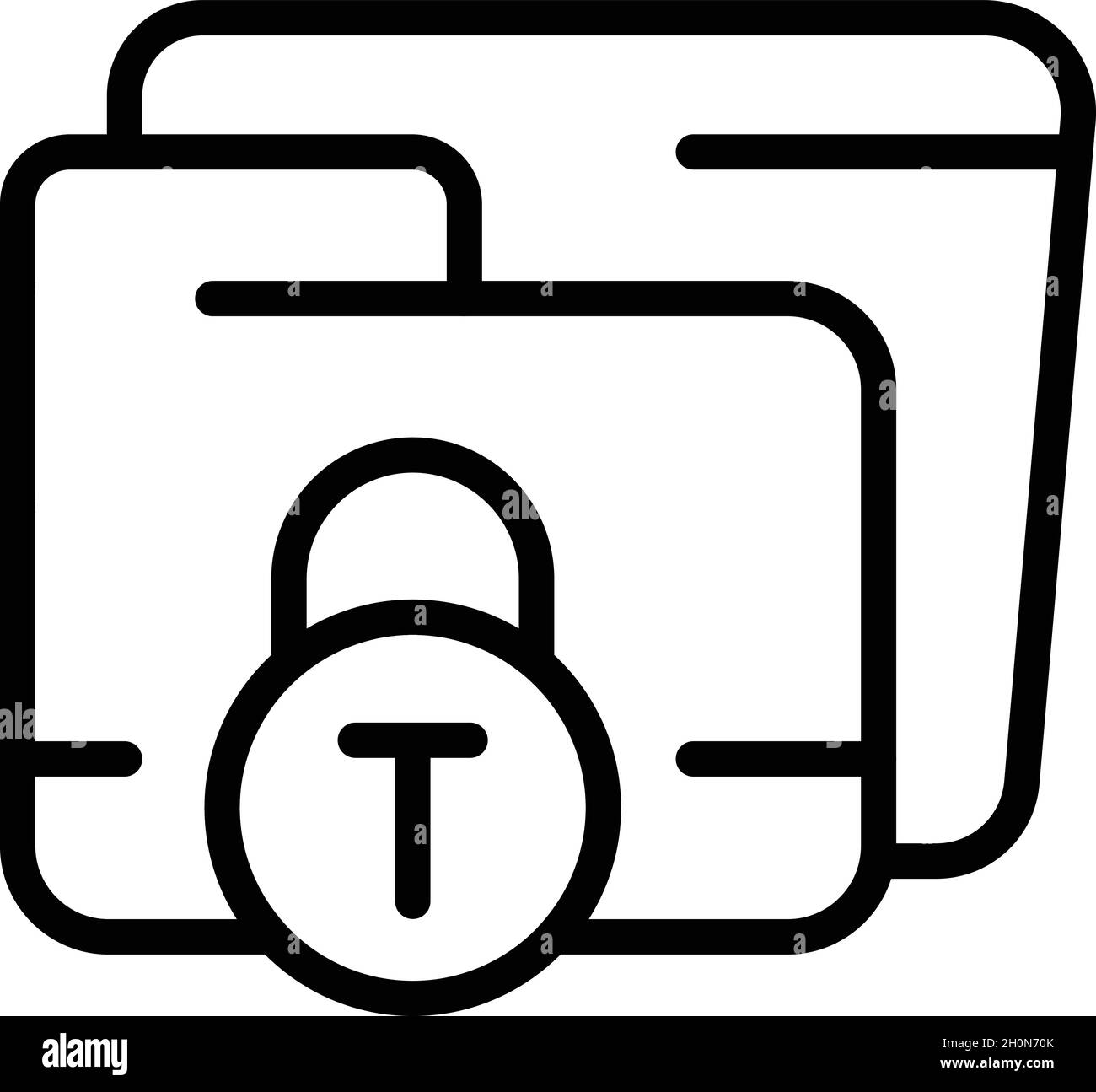 Vettore contorno icona cartella dati. Tasto Cyber. Blocco del sistema Illustrazione Vettoriale