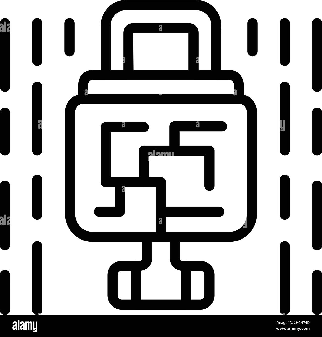 Vettore contorno icona Cyber-lock. Chiave di sicurezza. Sistema hacker Illustrazione Vettoriale