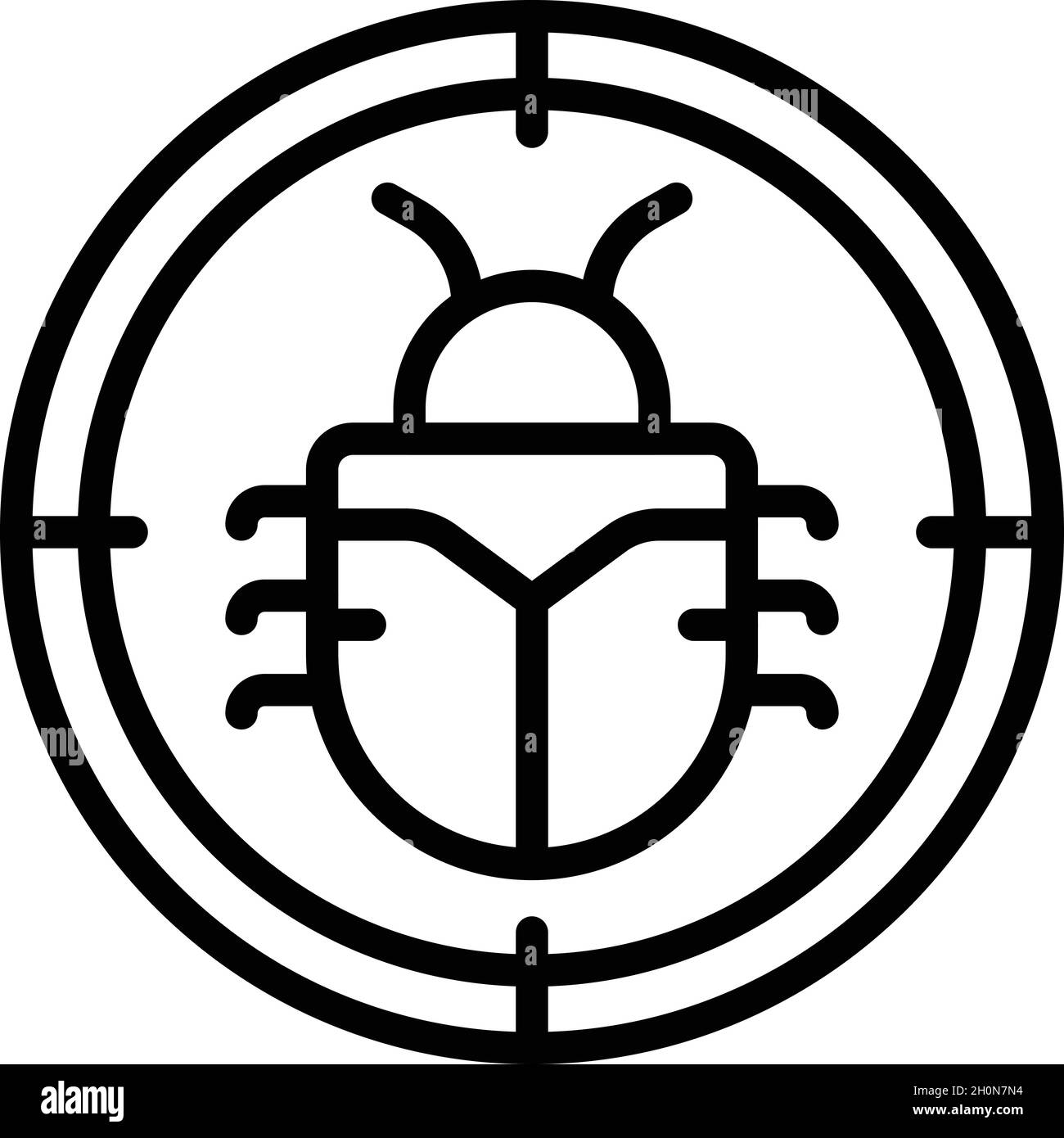 Vettore contorno icona cyber-bug. Frode sicura. Chiave denaro Illustrazione Vettoriale