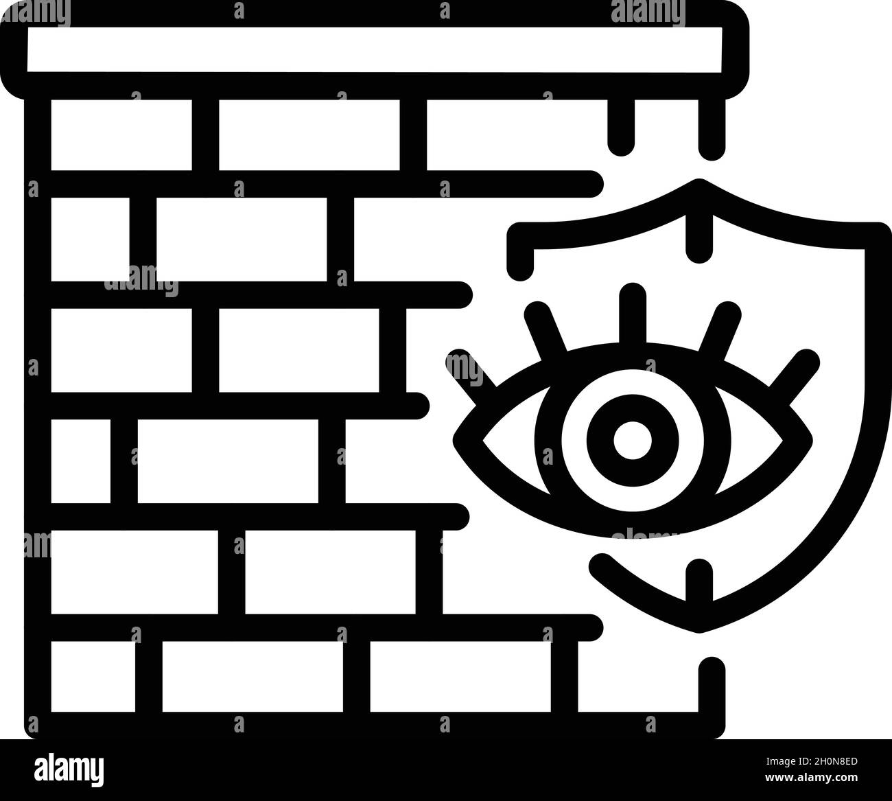 Vettore contorno icone Cyber firewall. Basta con le frodi. Chiave di sicurezza Illustrazione Vettoriale